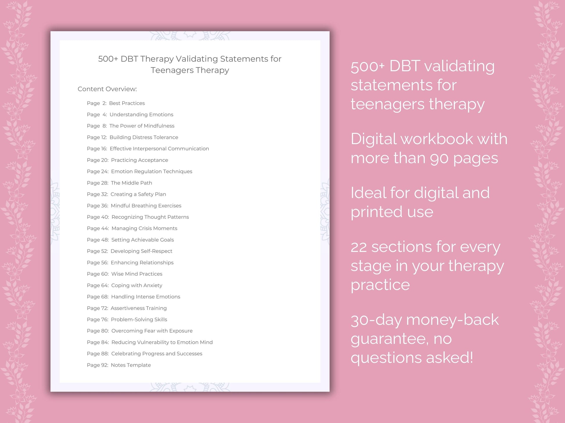 Teenagers Dialectical Behavior Therapy (DBT) Therapist Worksheets