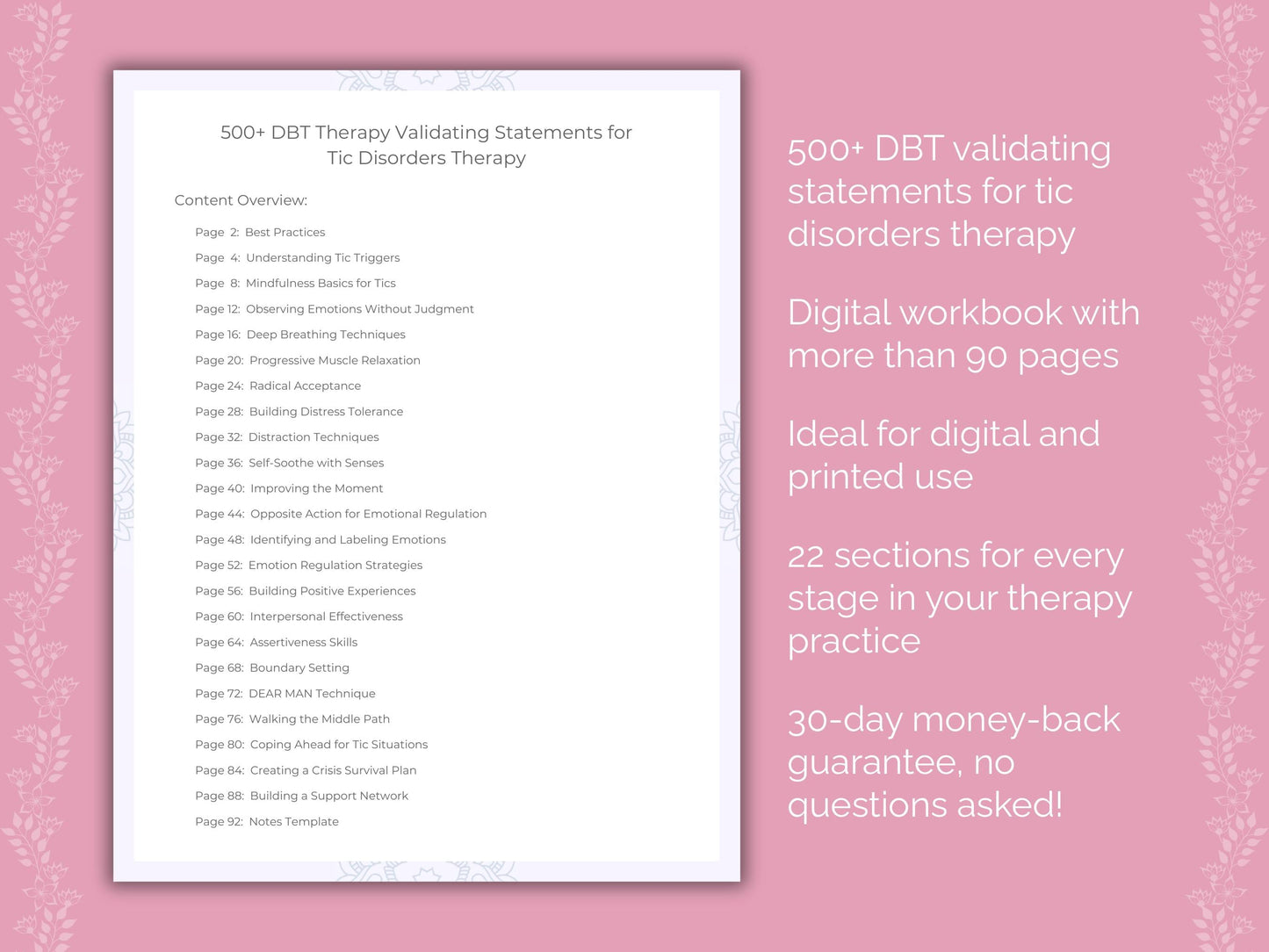 Tic Disorders Dialectical Behavior Therapy (DBT) Therapist Worksheets