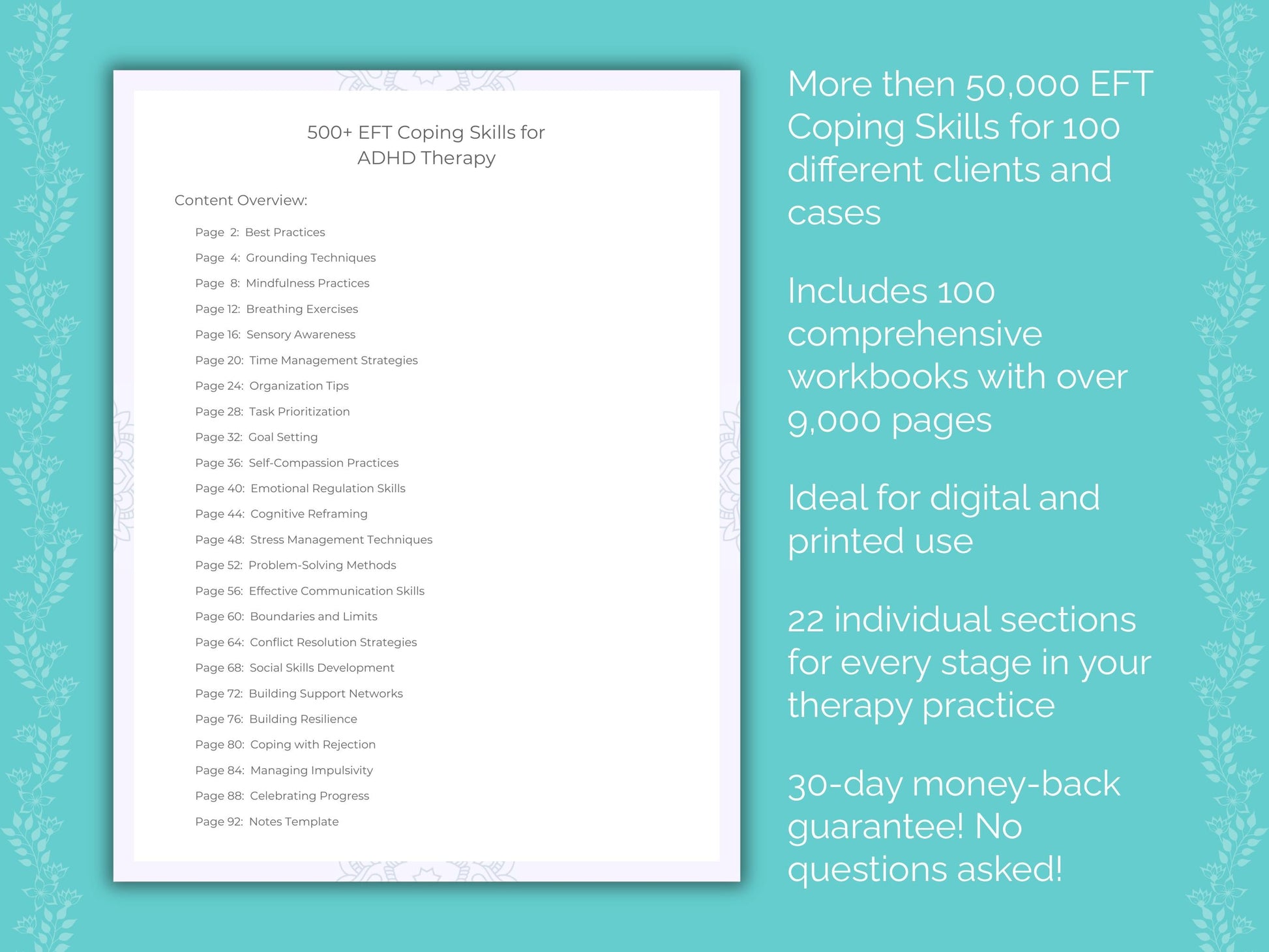 Emotionally Focused Therapy (EFT) Coping Skills Counseling Templates