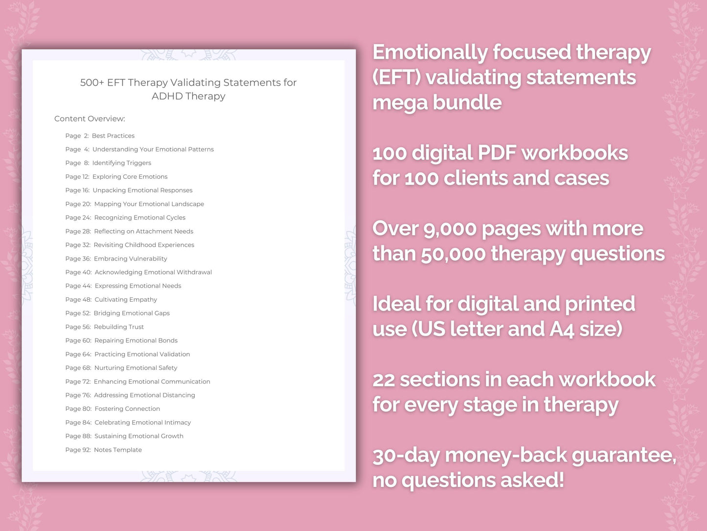 Emotionally Focused Therapy (EFT) Validating Statements Counseling Templates