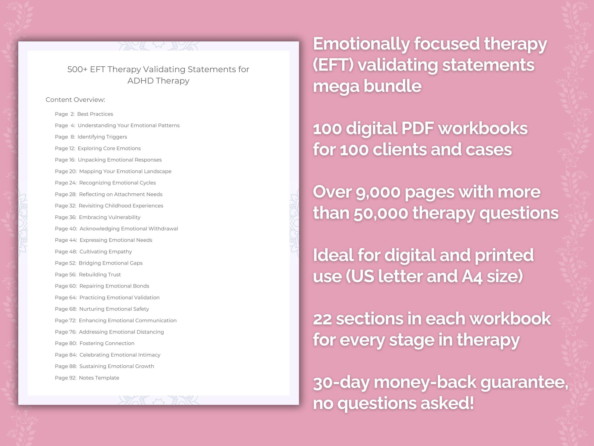 Emotionally Focused Therapy (EFT) Validating Statements Counseling Templates