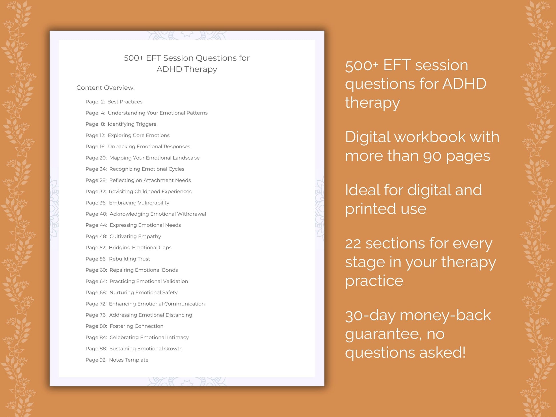ADHD Emotionally Focused Therapy (EFT) Therapist Worksheets