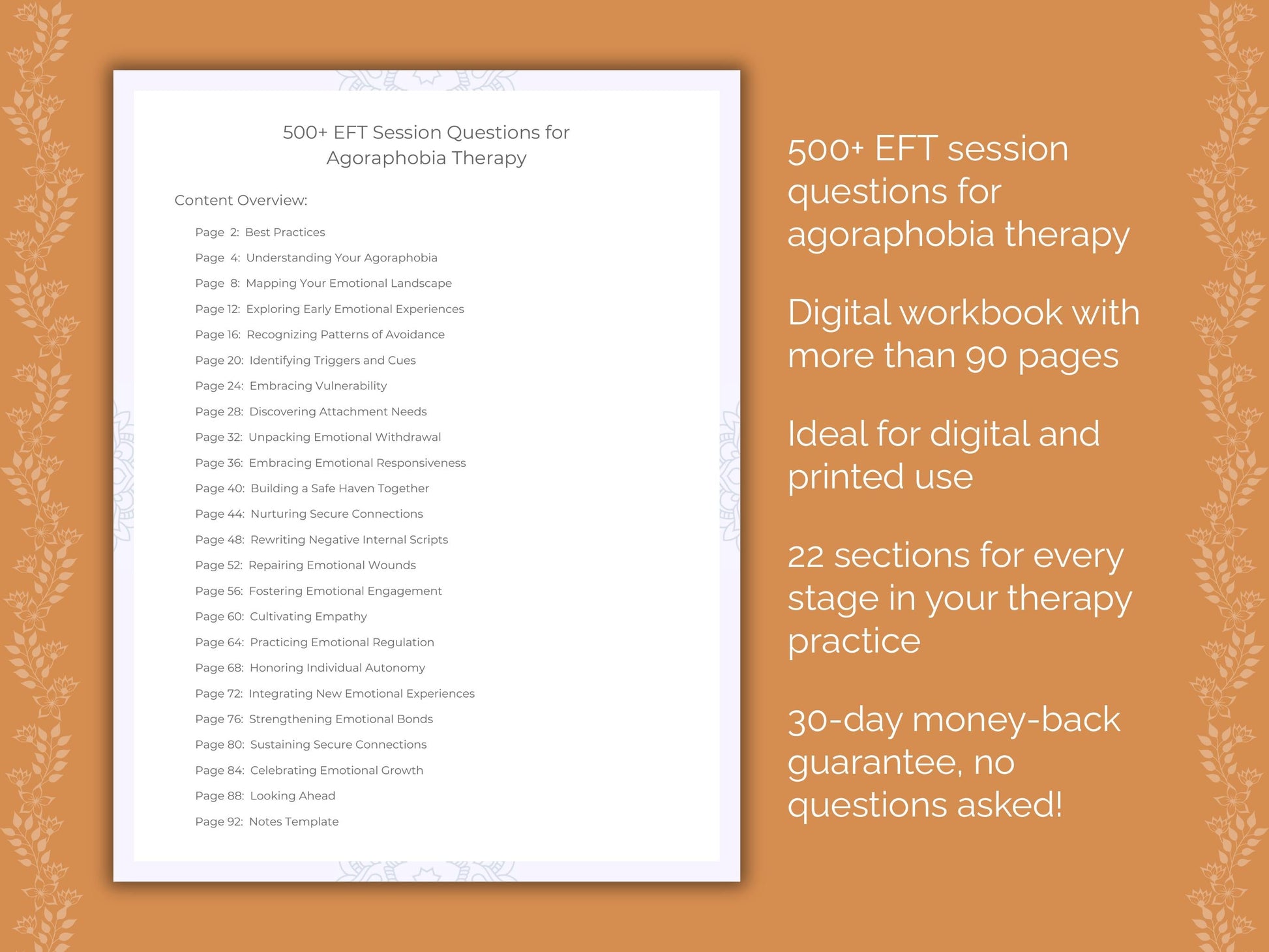 Agoraphobia Emotionally Focused Therapy (EFT) Therapist Worksheets
