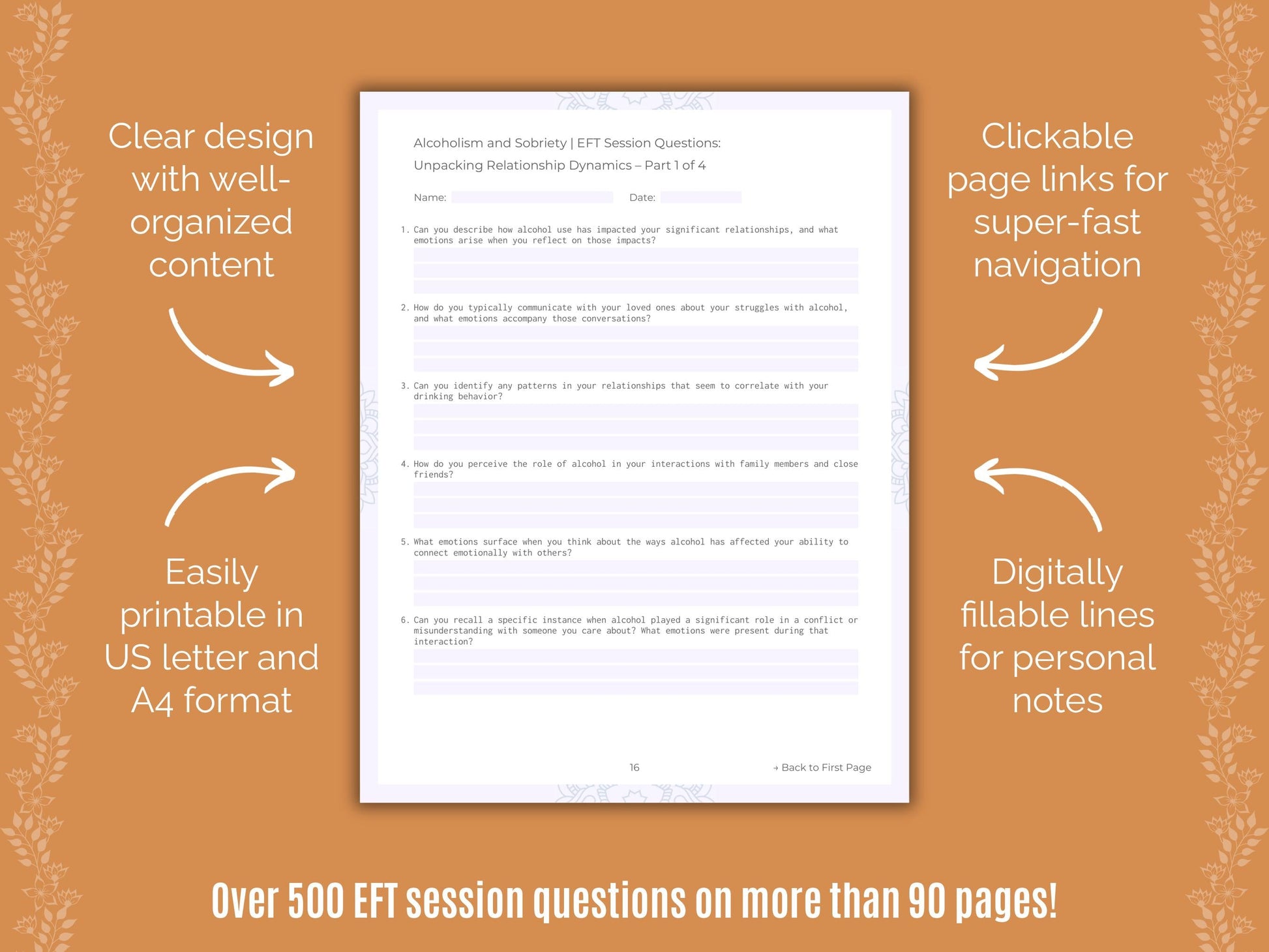 Alcoholism and Sobriety Emotionally Focused Therapy (EFT) Counseling Templates