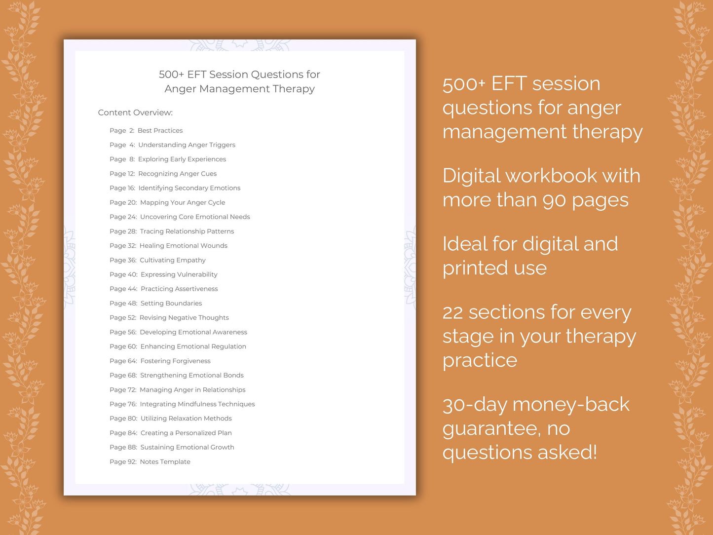 Anger Management Emotionally Focused Therapy (EFT) Therapist Worksheets