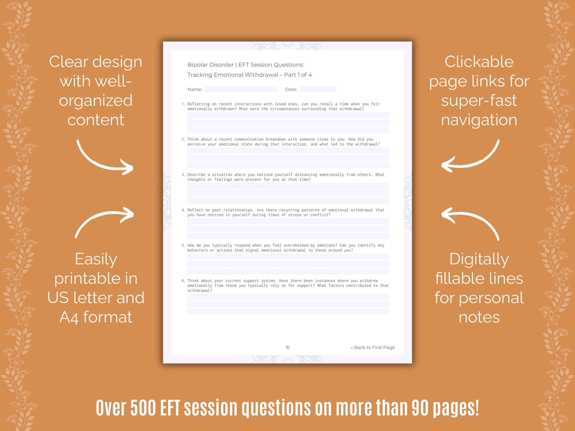 Bipolar Disorder Emotionally Focused Therapy (EFT) Counseling Templates