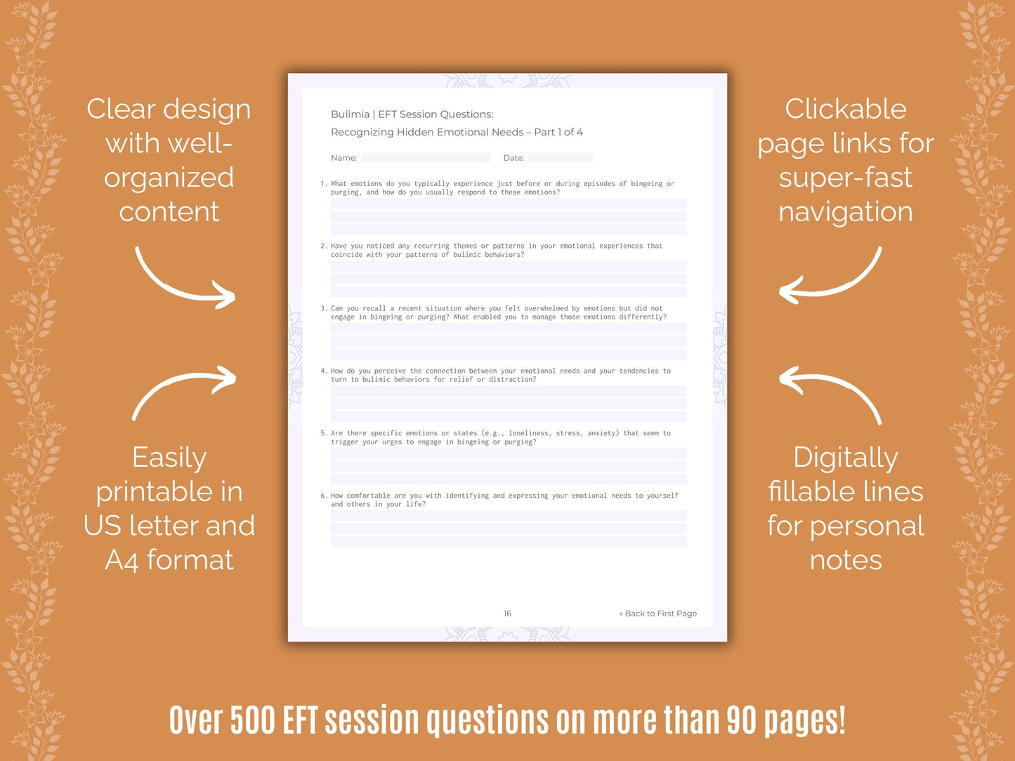 Bulimia Emotionally Focused Therapy (EFT) Counseling Templates