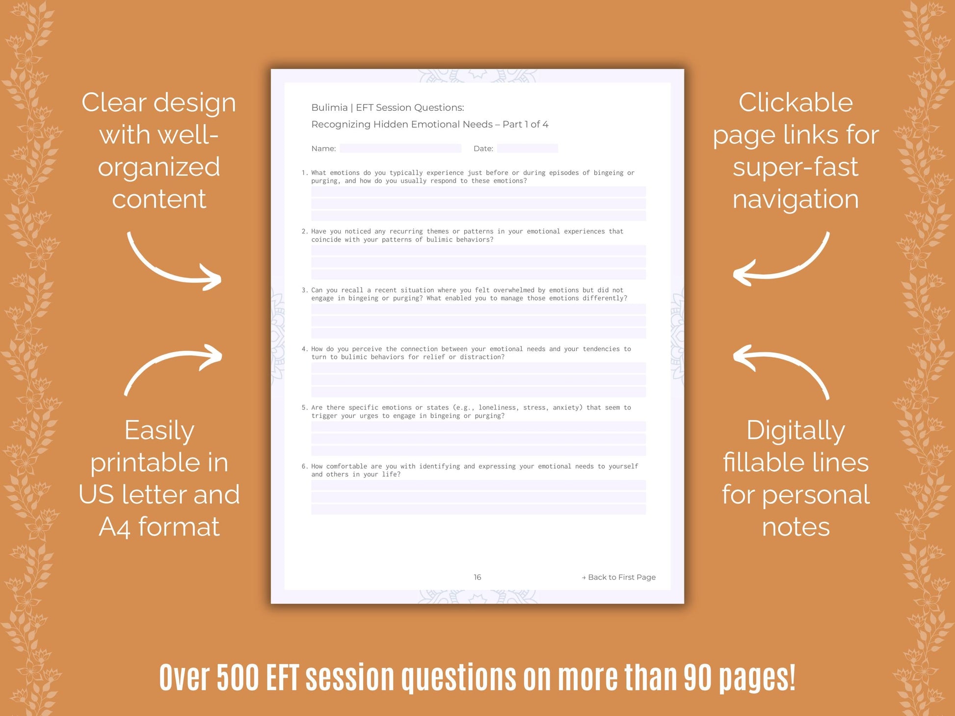 Bulimia Emotionally Focused Therapy (EFT) Counseling Templates