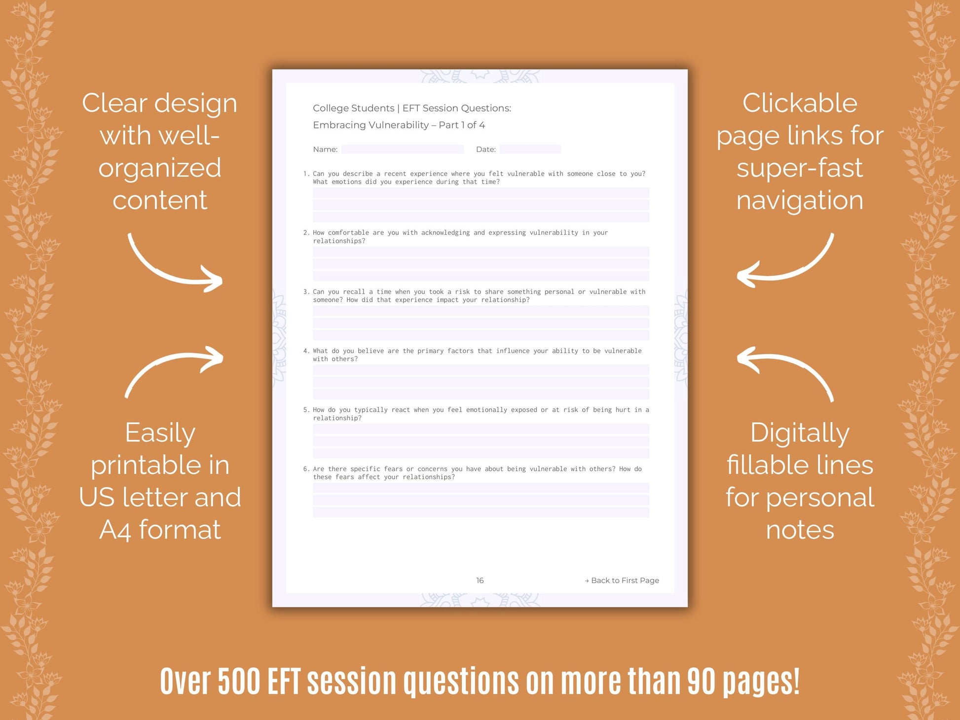 College Students Emotionally Focused Therapy (EFT) Counseling Templates