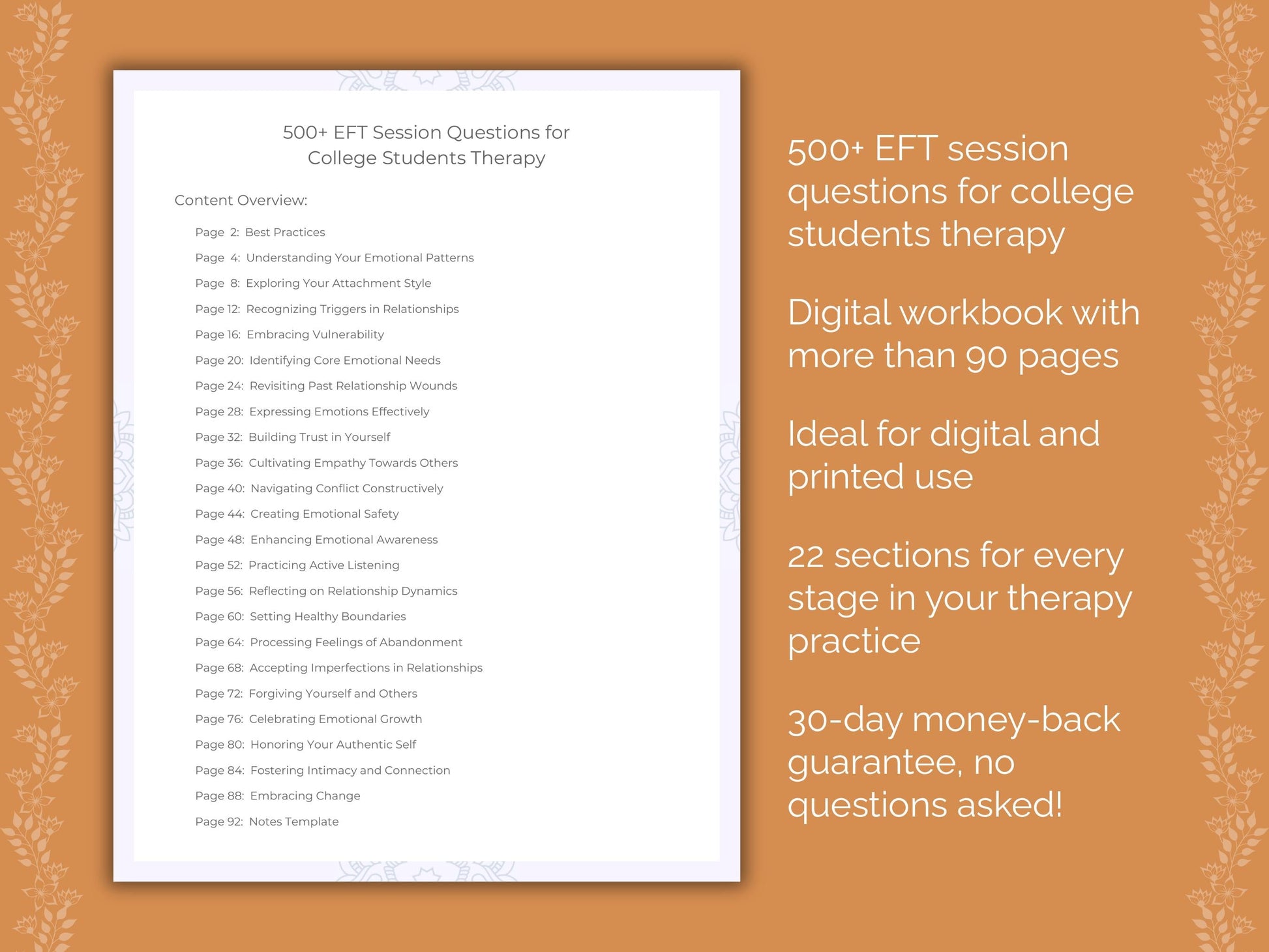 College Students Emotionally Focused Therapy (EFT) Therapist Worksheets