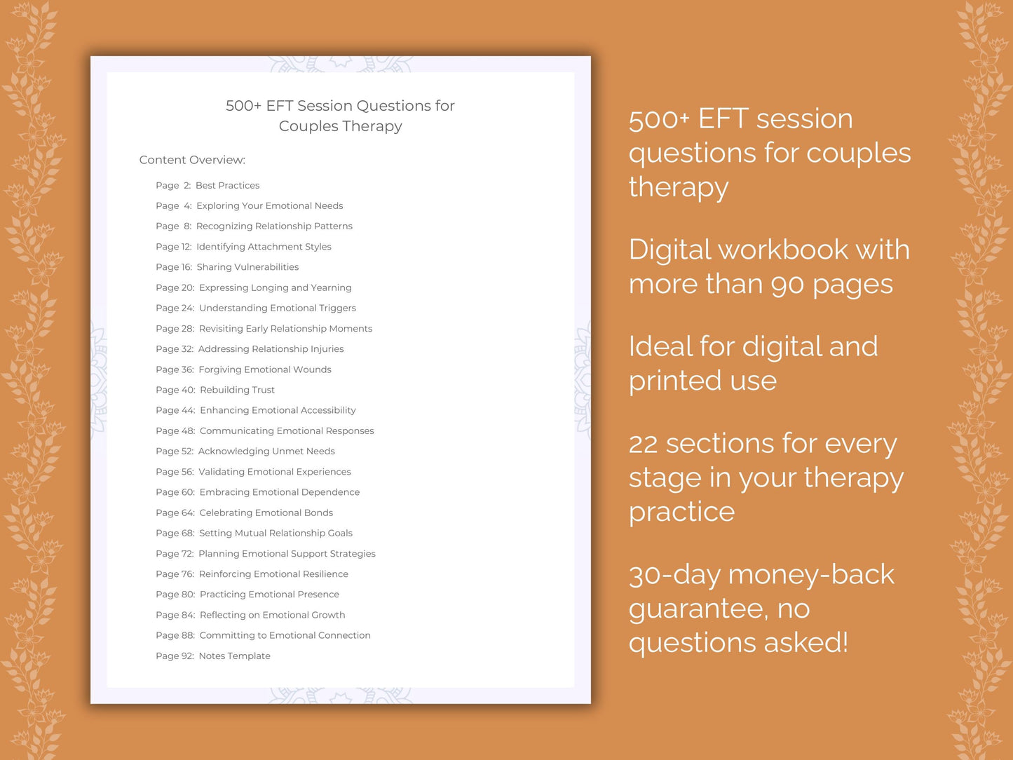 Couples Emotionally Focused Therapy (EFT) Therapist Worksheets