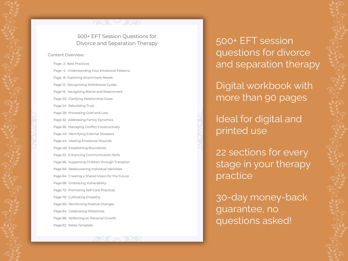 Divorce and Separation Emotionally Focused Therapy (EFT) Therapist Worksheets