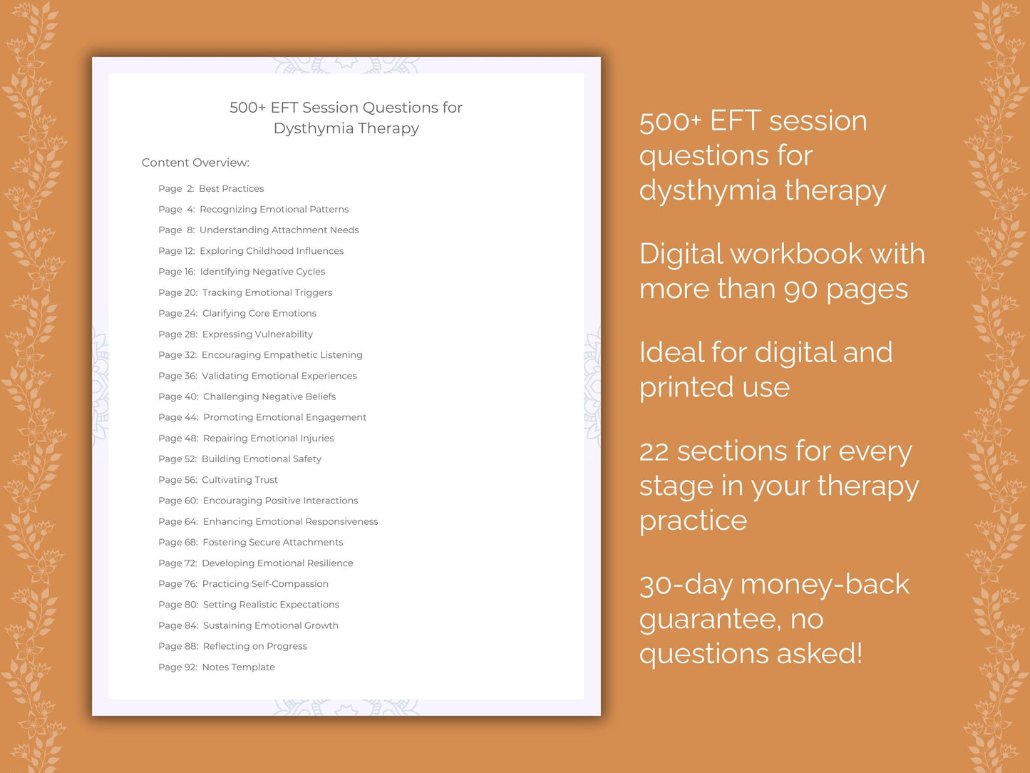 Dysthymia Emotionally Focused Therapy (EFT) Therapist Worksheets