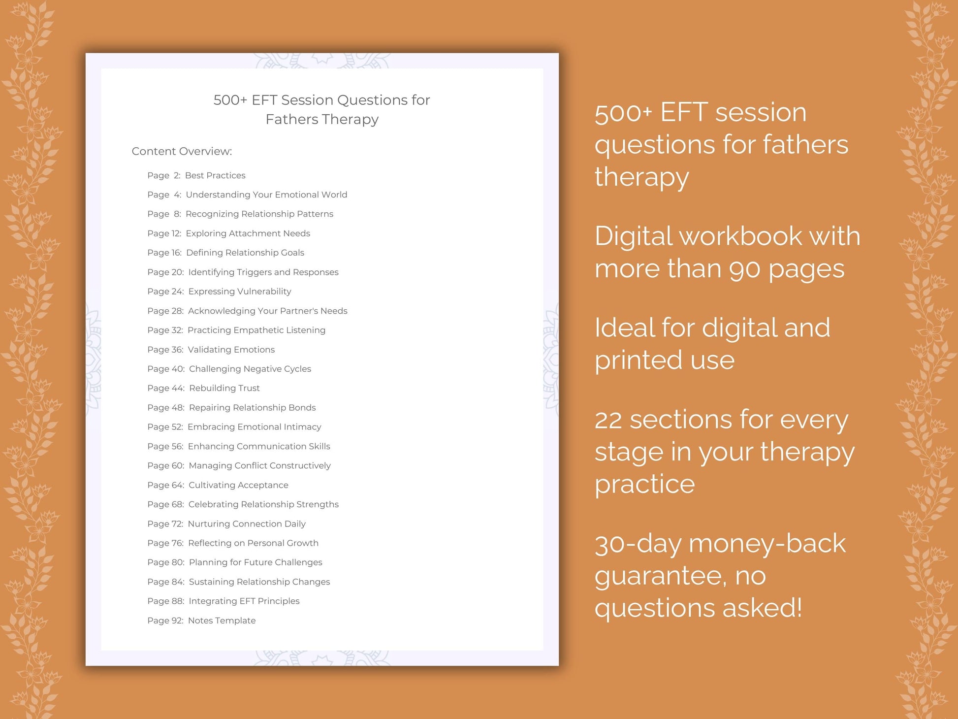 Fathers Emotionally Focused Therapy (EFT) Therapist Worksheets