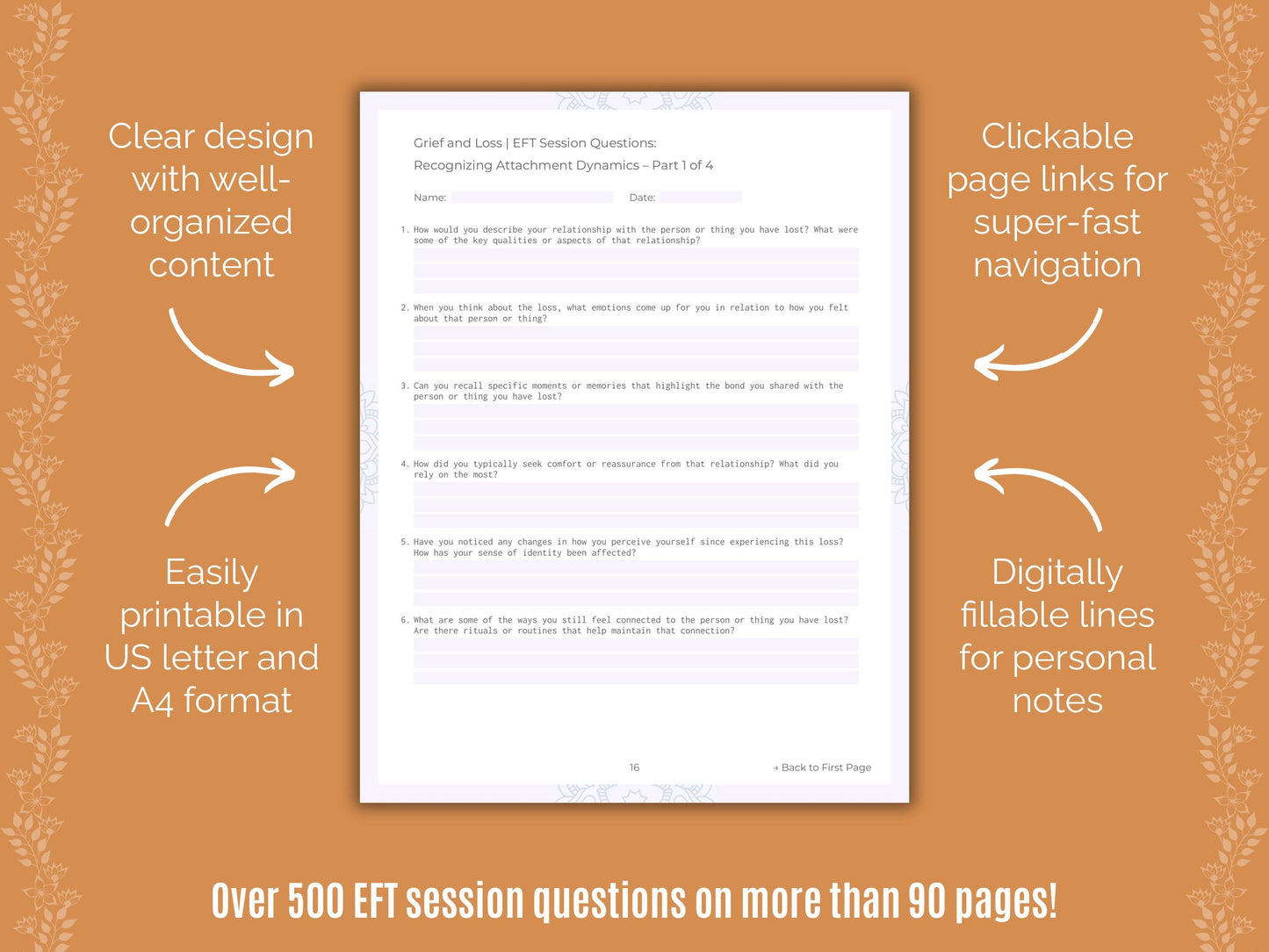 Grief and Loss Emotionally Focused Therapy (EFT) Counseling Templates