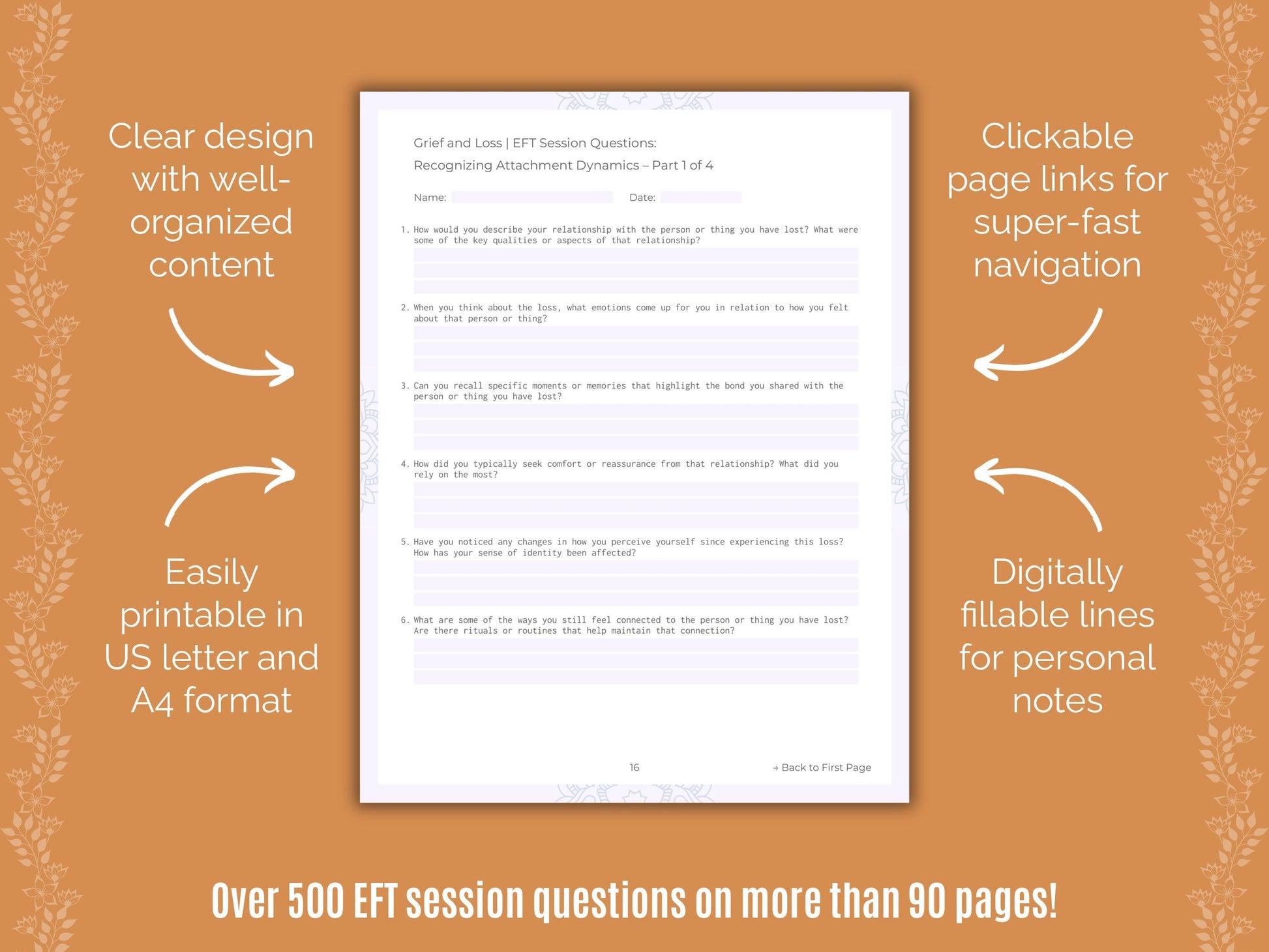 Grief and Loss Emotionally Focused Therapy (EFT) Counseling Templates