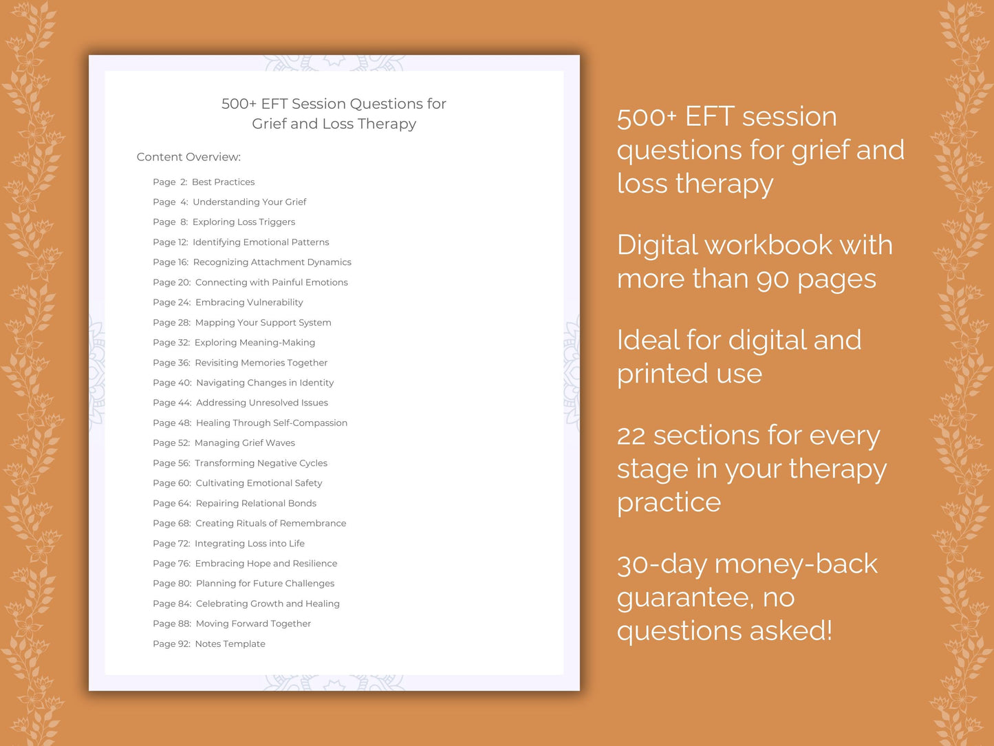 Grief and Loss Emotionally Focused Therapy (EFT) Therapist Worksheets
