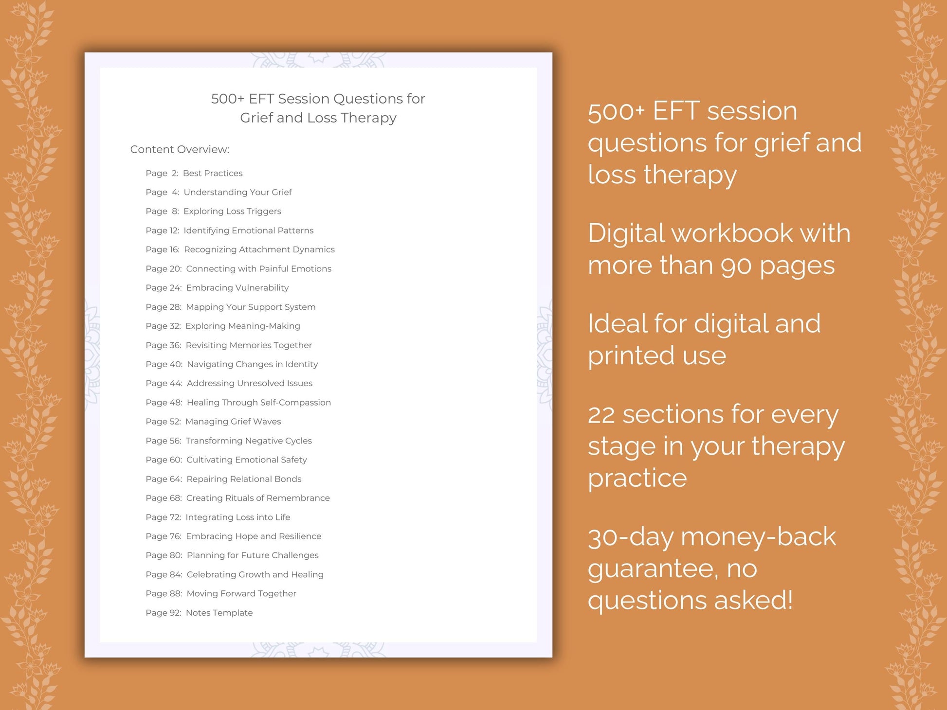 Grief and Loss Emotionally Focused Therapy (EFT) Therapist Worksheets