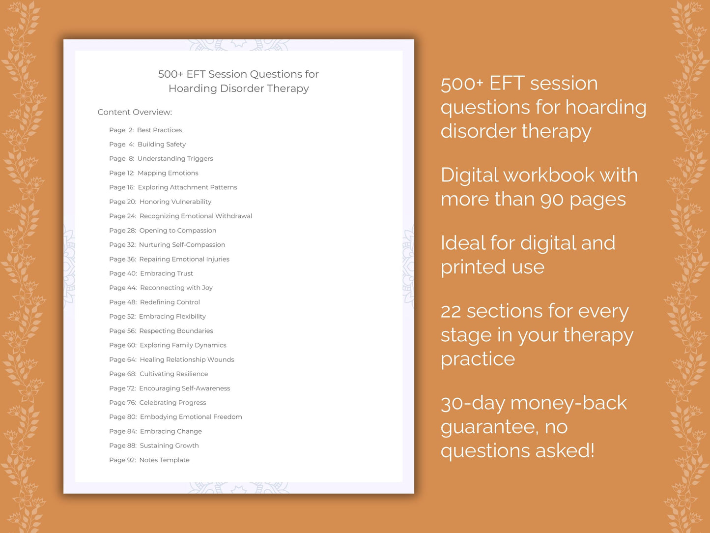 Hoarding Disorder Emotionally Focused Therapy (EFT) Therapist Worksheets