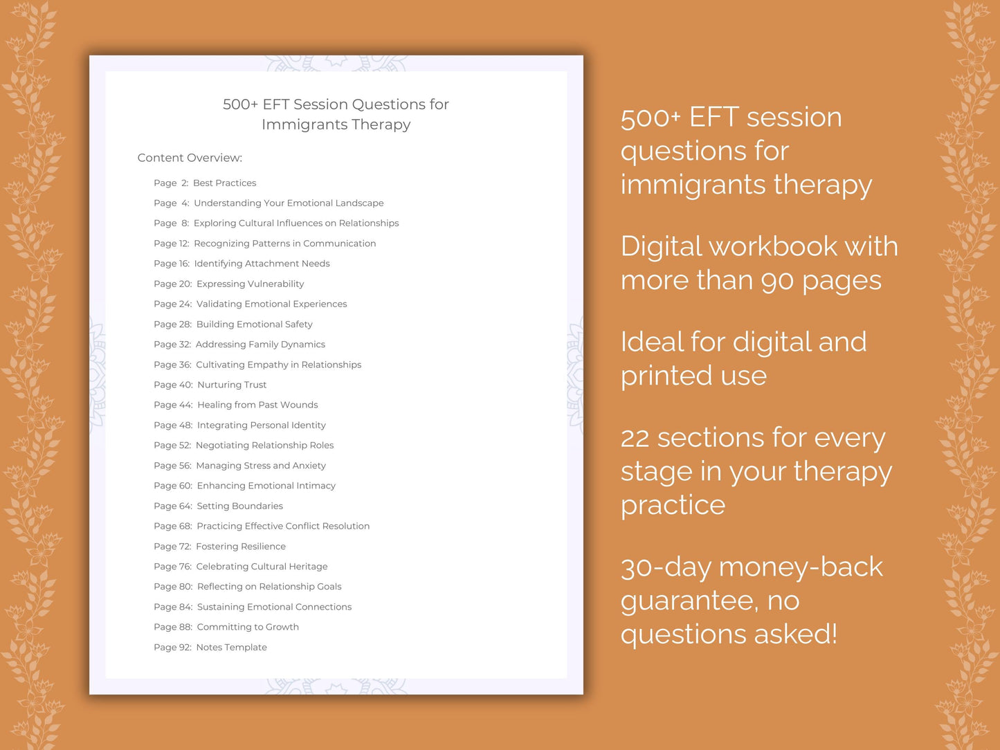 Immigrants Emotionally Focused Therapy (EFT) Therapist Worksheets