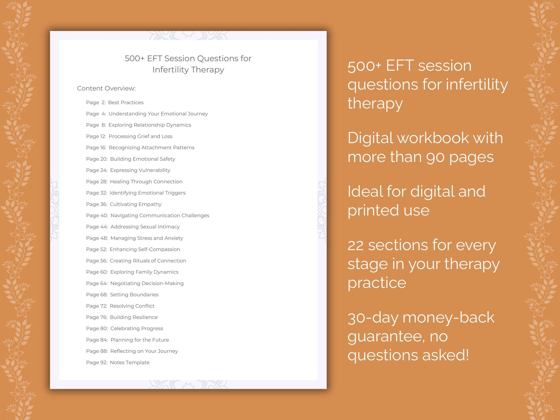 Infertility Emotionally Focused Therapy (EFT) Therapist Worksheets