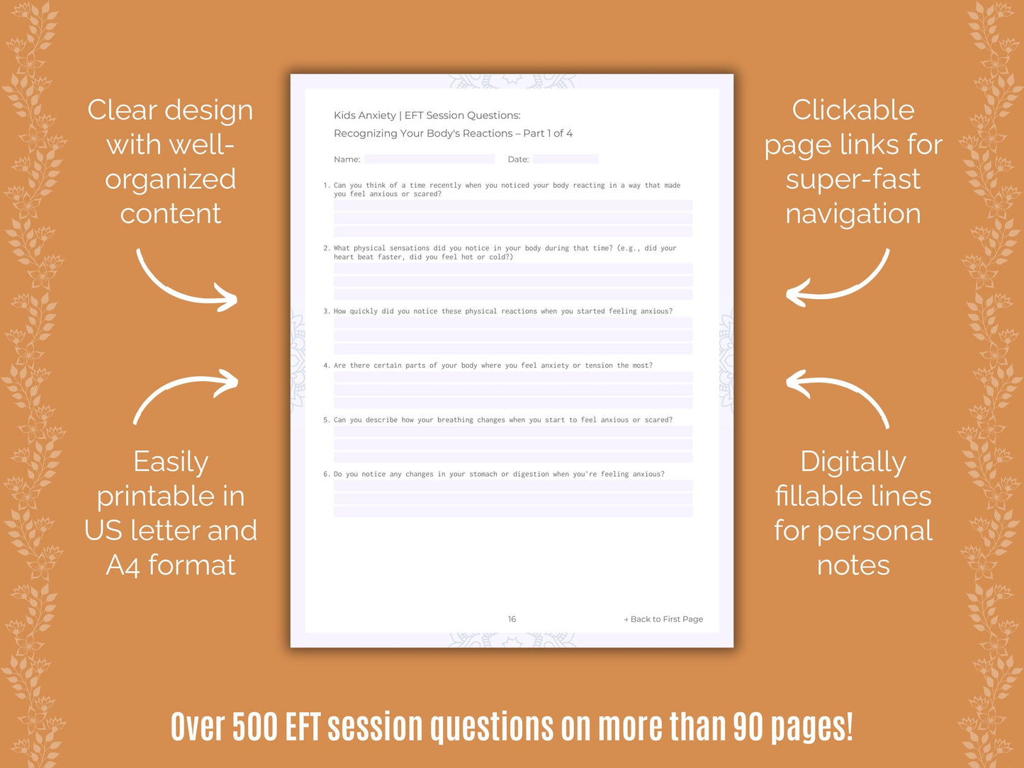 Kids Anxiety Emotionally Focused Therapy (EFT) Counseling Templates