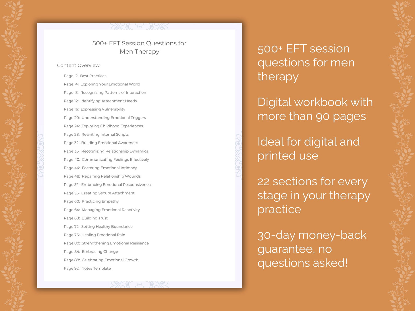 Men Emotionally Focused Therapy (EFT) Therapist Worksheets