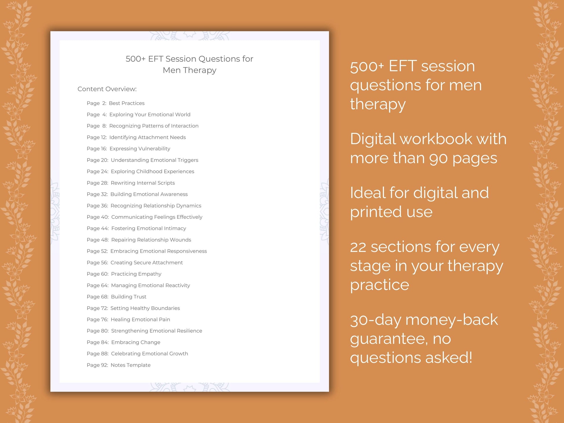 Men Emotionally Focused Therapy (EFT) Therapist Worksheets