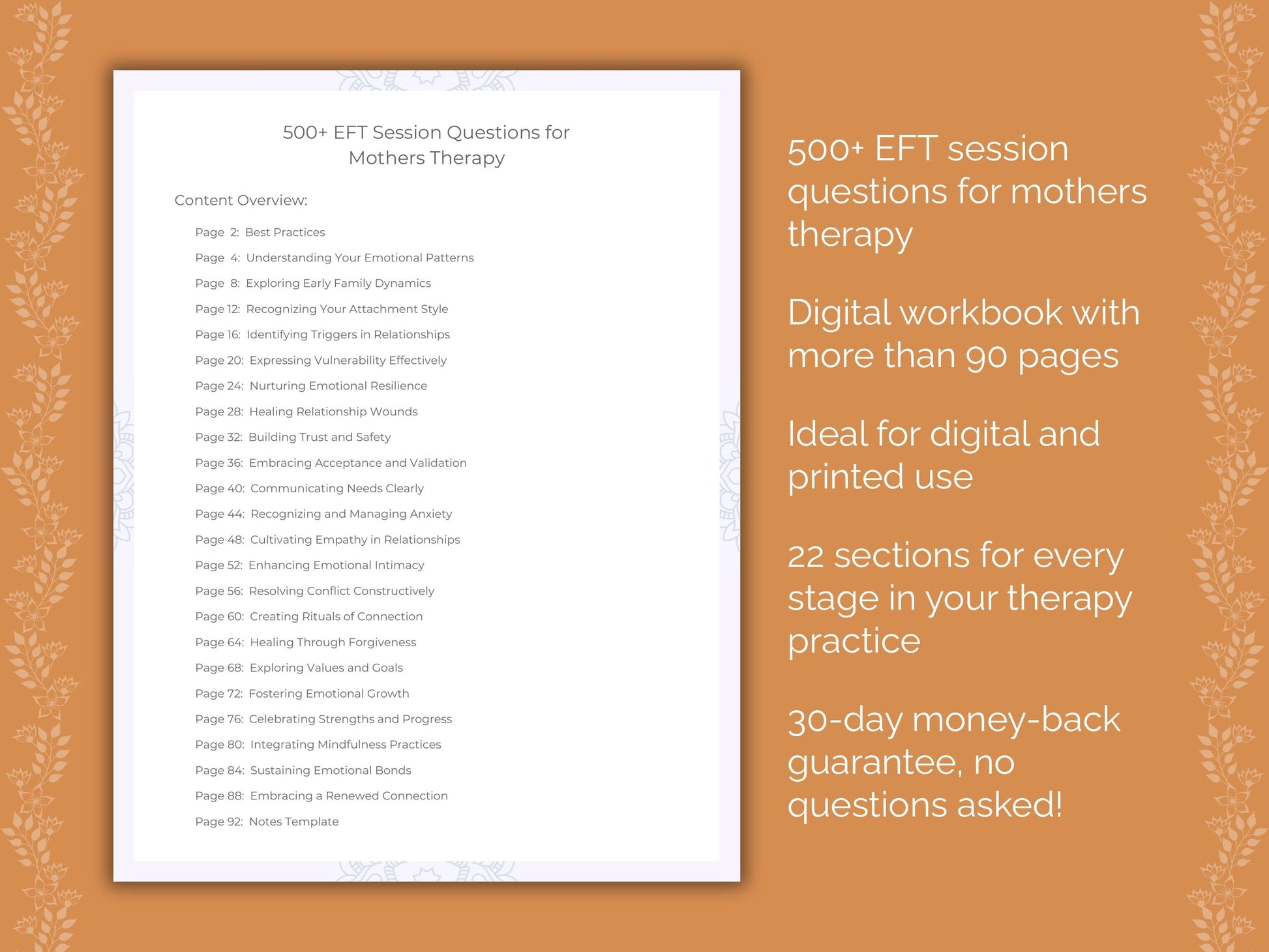 Mothers Emotionally Focused Therapy (EFT) Therapist Worksheets