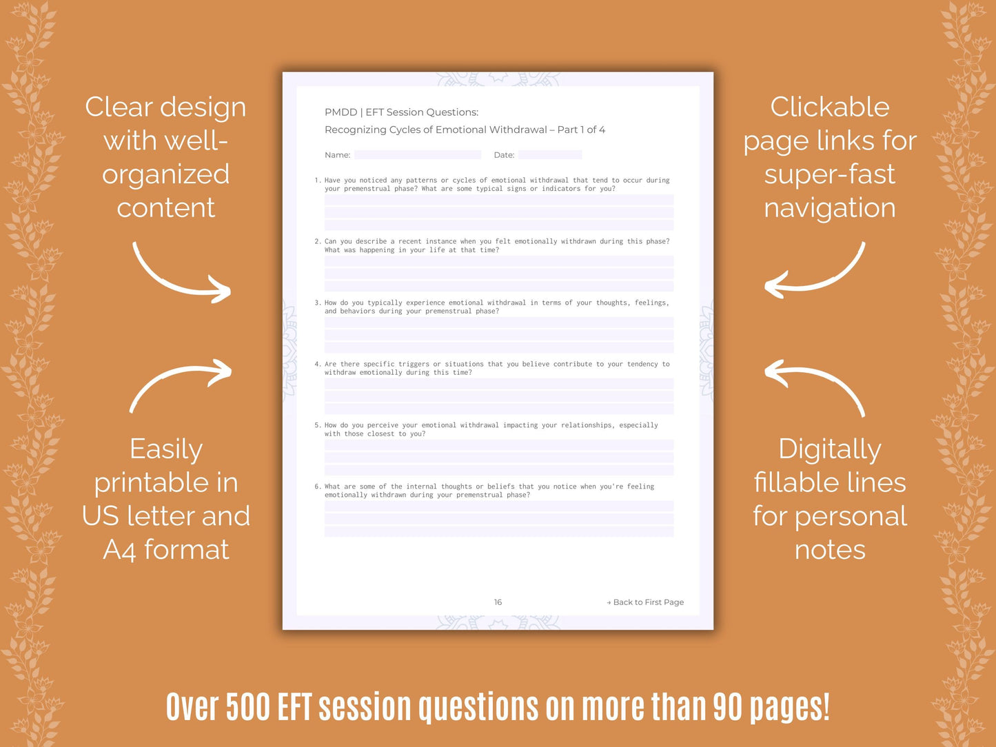 Premenstrual Dysphoric Disorder Emotionally Focused Therapy (EFT) Counseling Templates