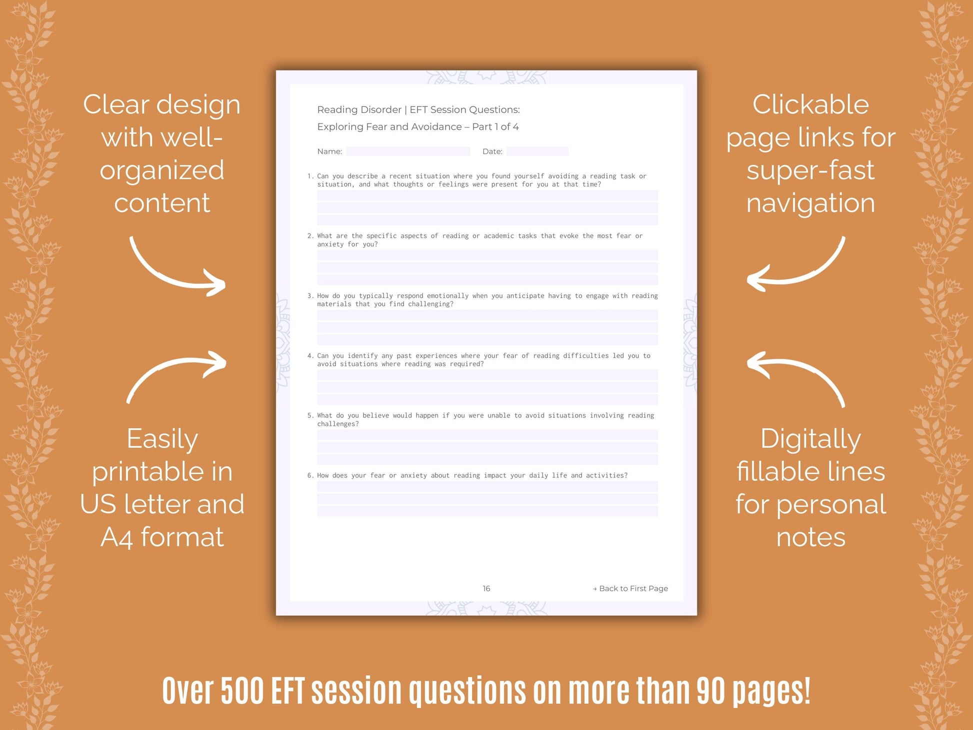 Reading Disorder Emotionally Focused Therapy (EFT) Counseling Templates