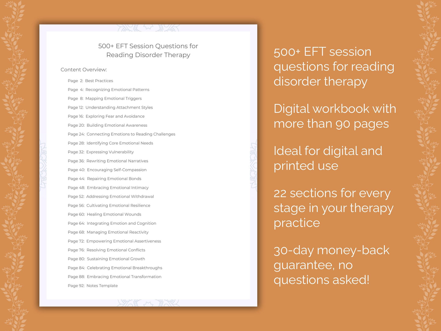 Reading Disorder Emotionally Focused Therapy (EFT) Therapist Worksheets