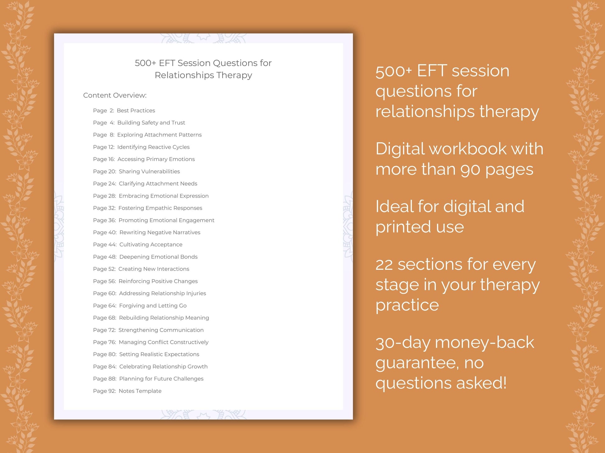 Relationships Emotionally Focused Therapy (EFT) Therapist Worksheets