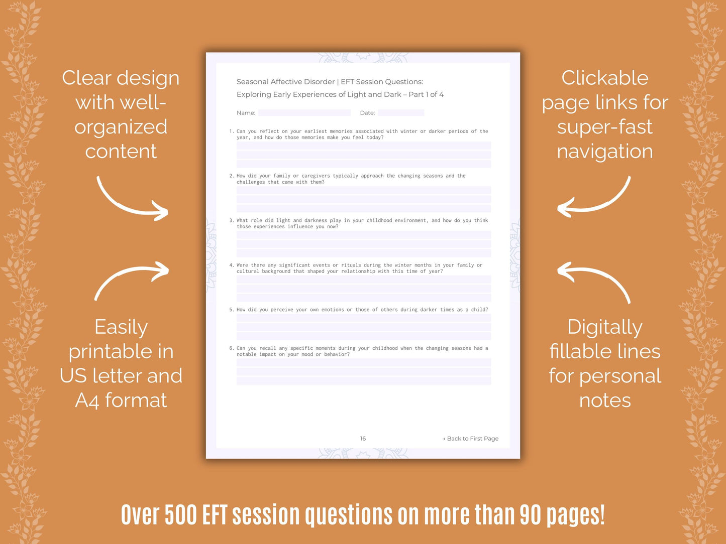 Seasonal Affective Disorder Emotionally Focused Therapy (EFT) Counseling Templates