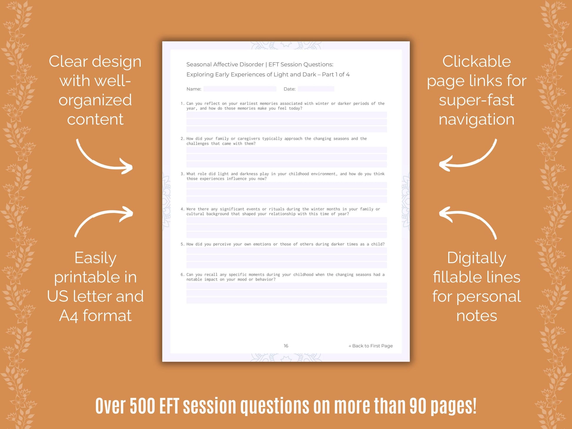 Seasonal Affective Disorder Emotionally Focused Therapy (EFT) Counseling Templates