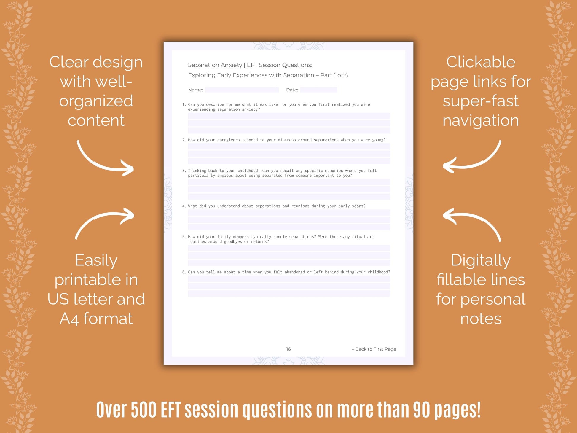 Separation Anxiety Emotionally Focused Therapy (EFT) Counseling Templates