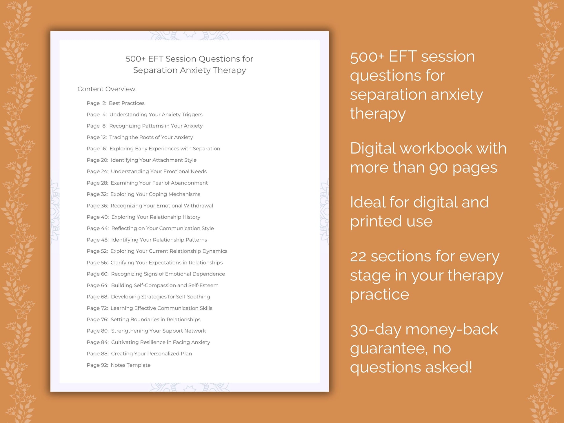 Separation Anxiety Emotionally Focused Therapy (EFT) Therapist Worksheets