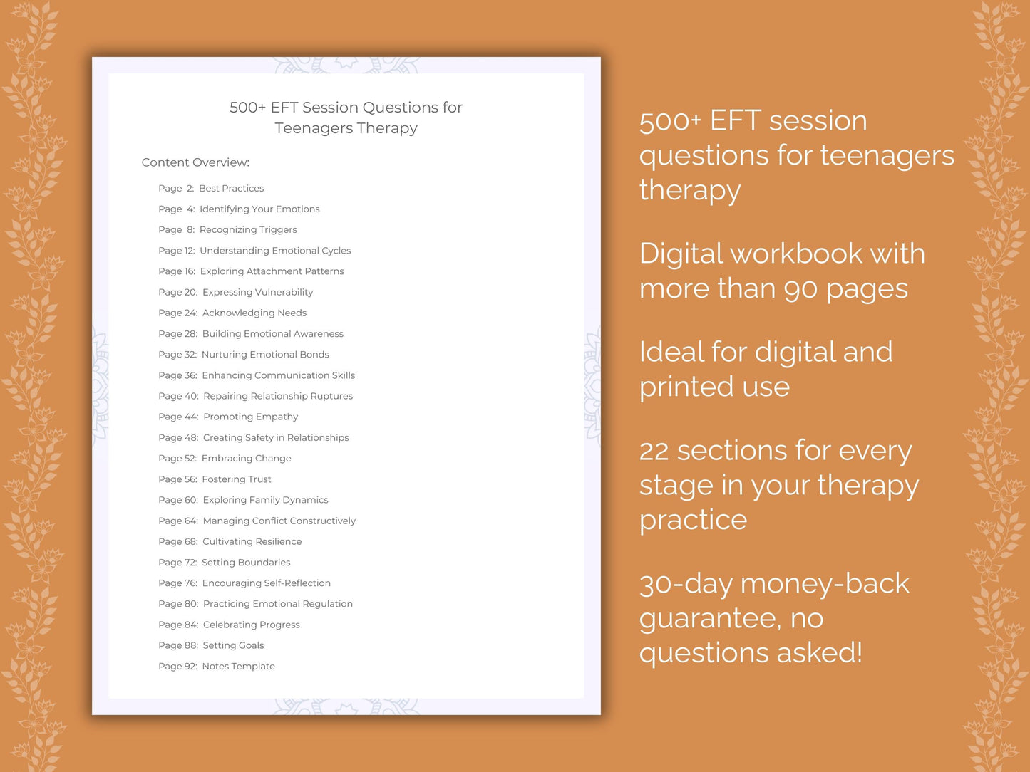 Teenagers Emotionally Focused Therapy (EFT) Therapist Worksheets