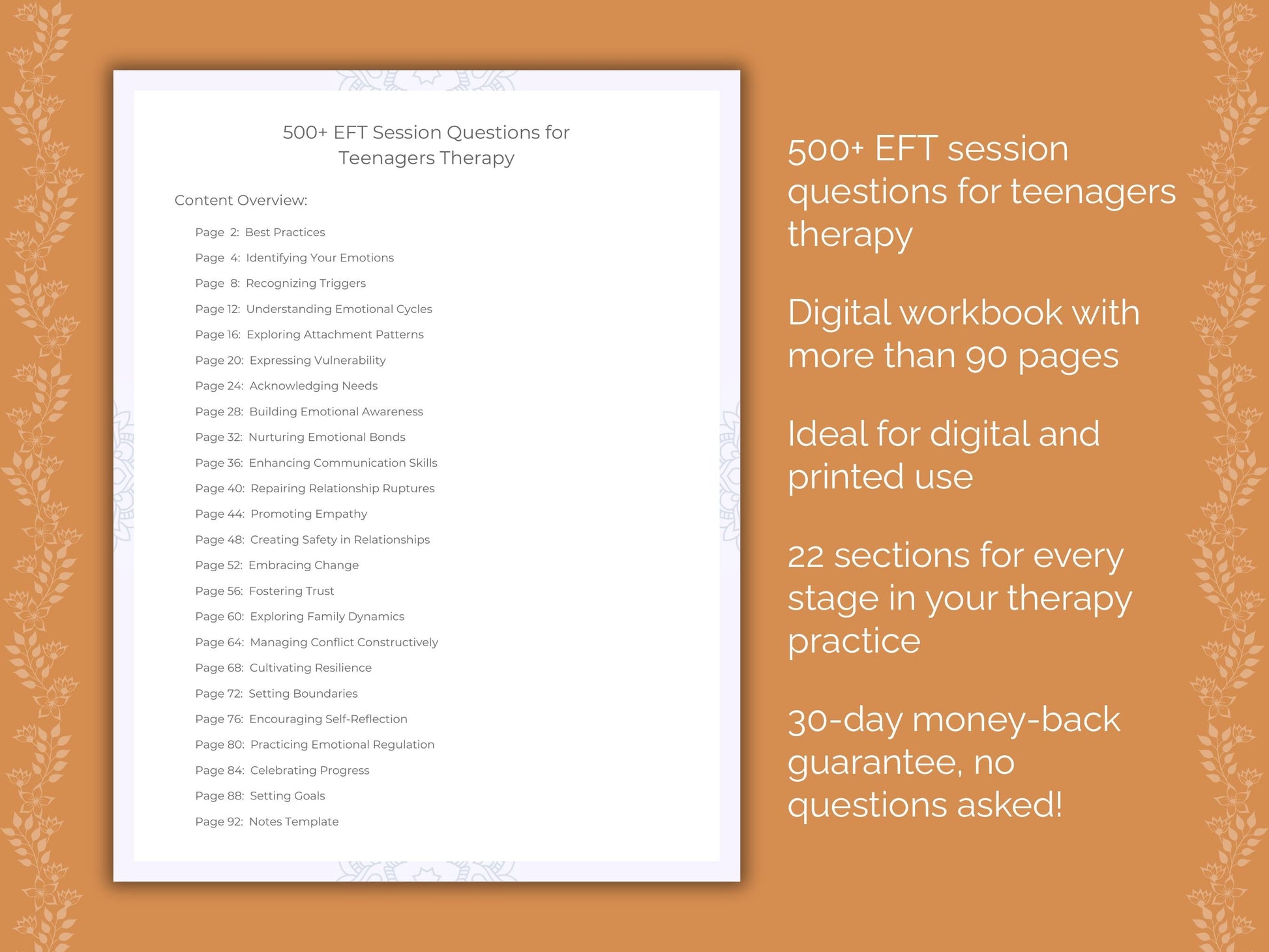 Teenagers Emotionally Focused Therapy (EFT) Therapist Worksheets