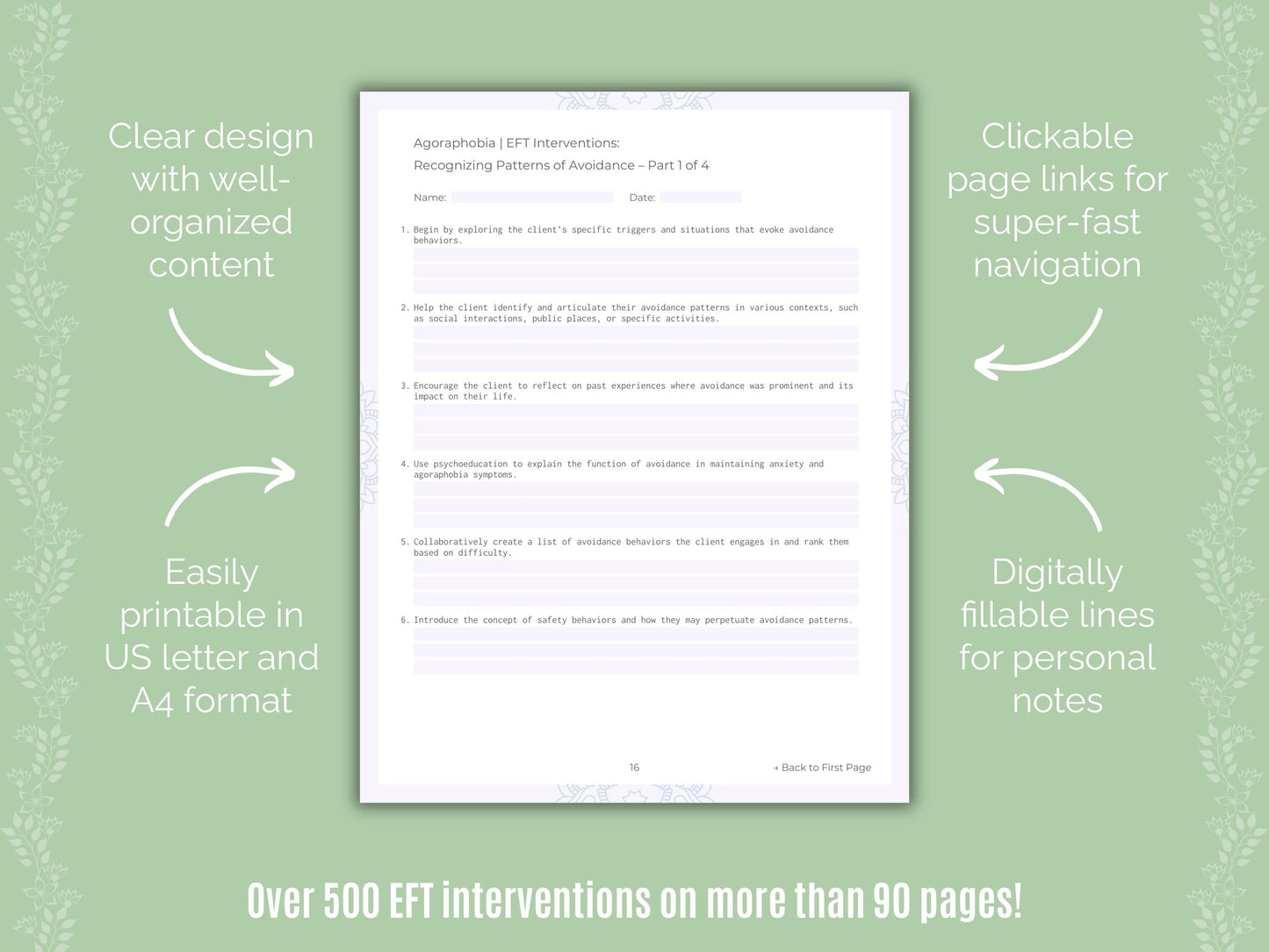 Agoraphobia Emotionally Focused Therapy (EFT) Counseling Templates