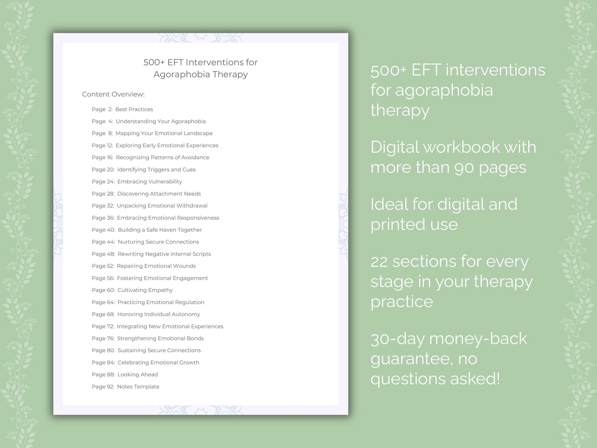 Agoraphobia Emotionally Focused Therapy (EFT) Therapist Worksheets