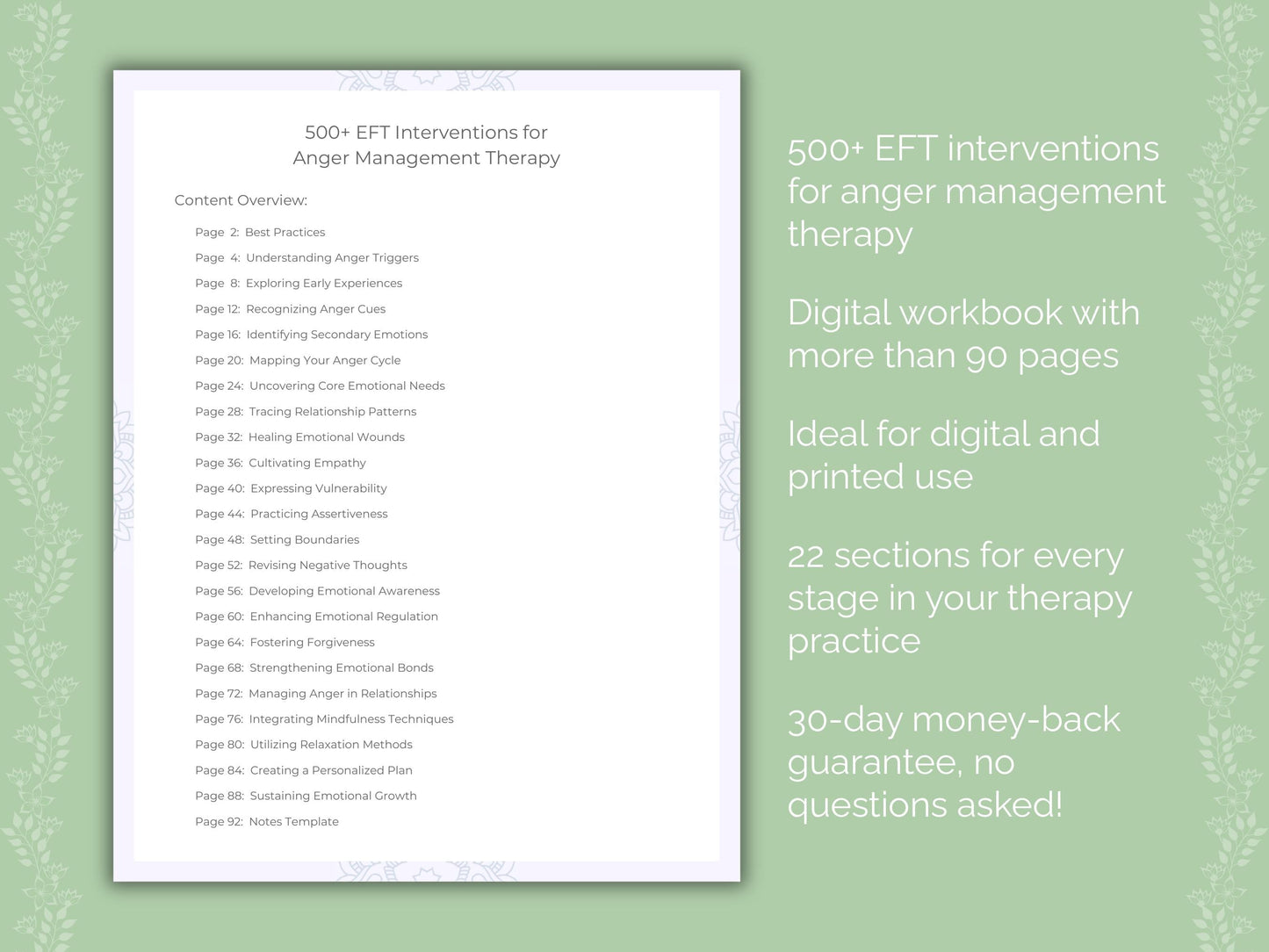 Anger Management Emotionally Focused Therapy (EFT) Therapist Worksheets
