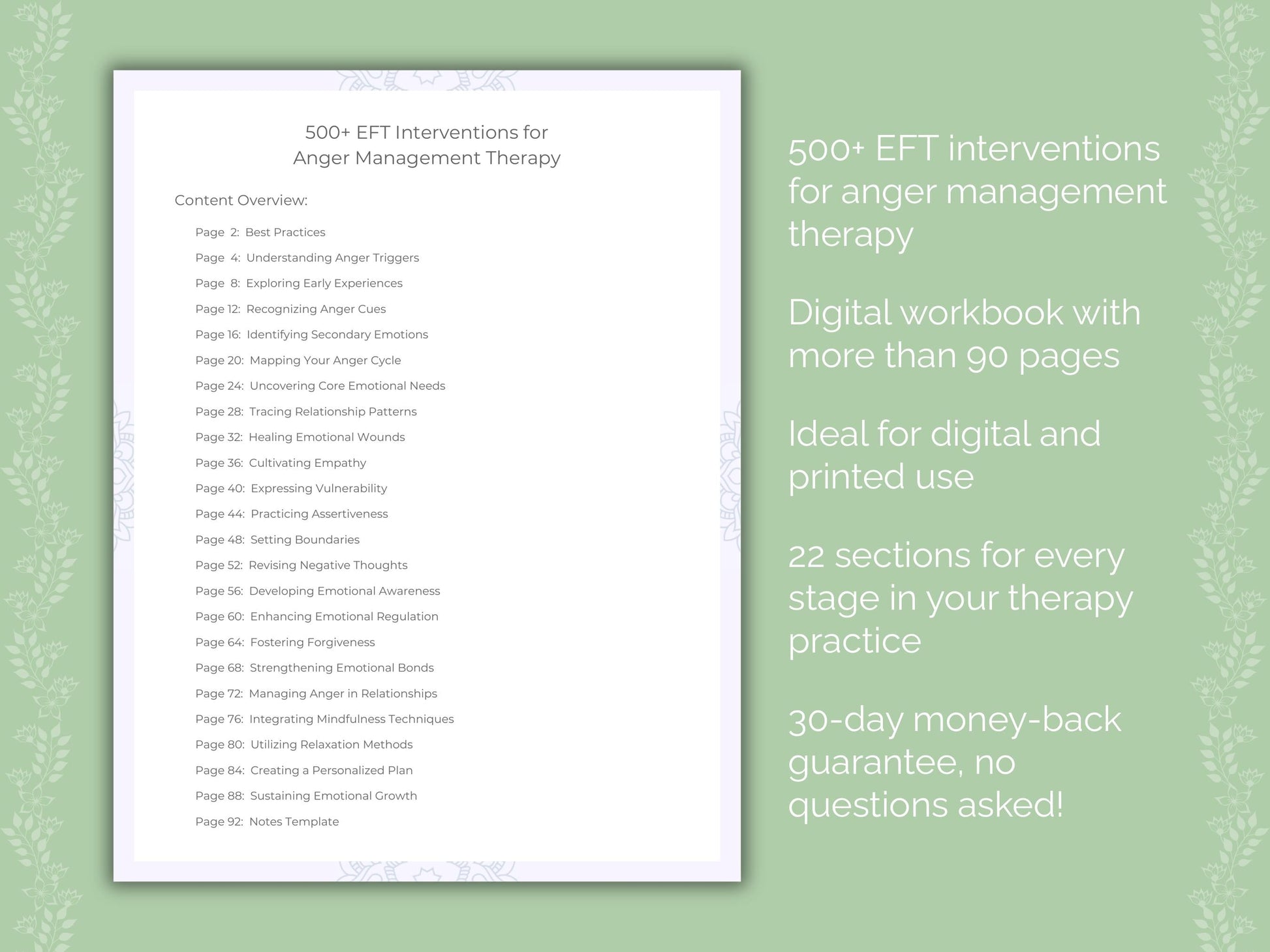 Anger Management Emotionally Focused Therapy (EFT) Therapist Worksheets