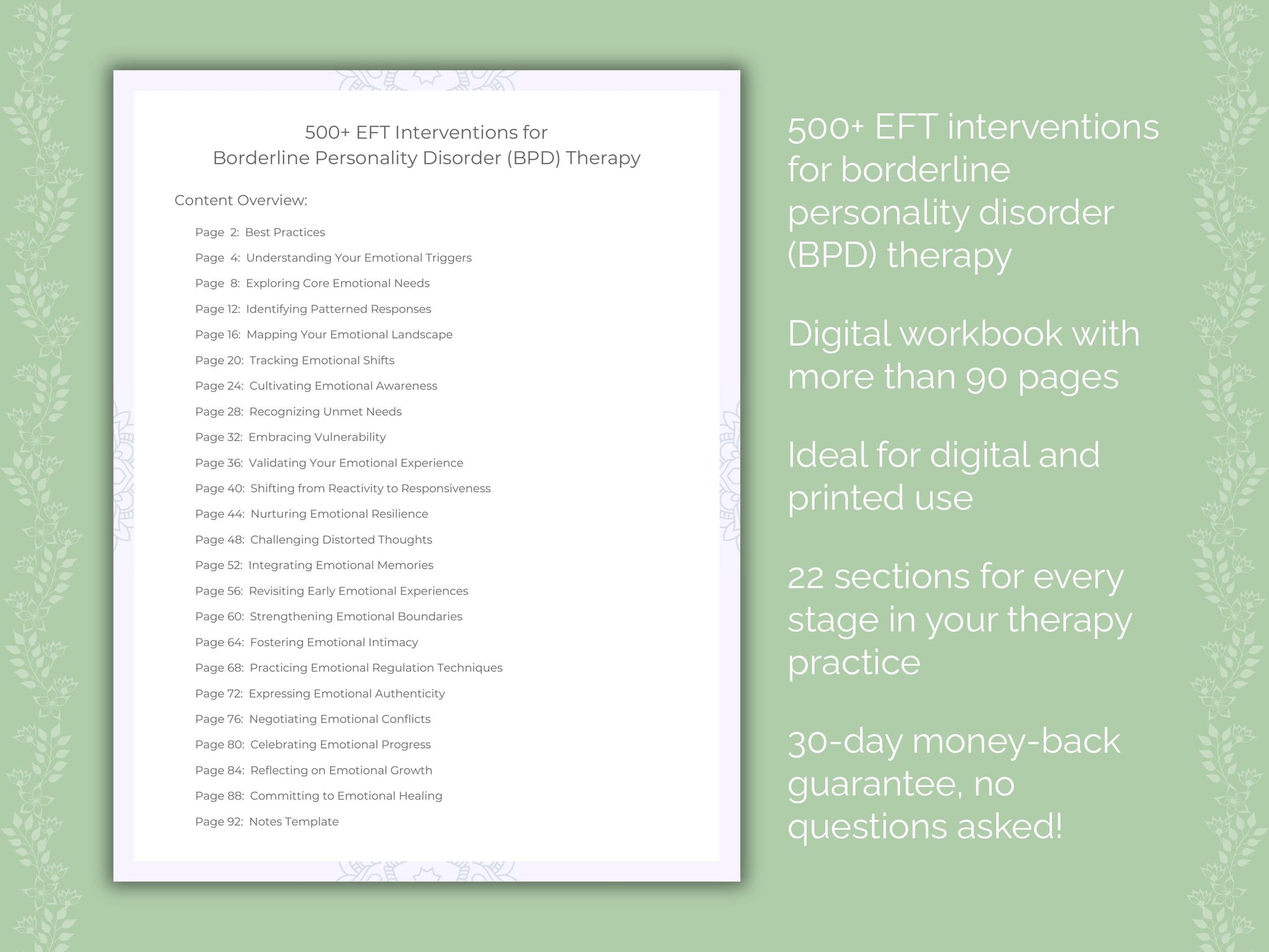 Borderline Personality Disorder (BPD) Emotionally Focused Therapy (EFT) Therapist Worksheets