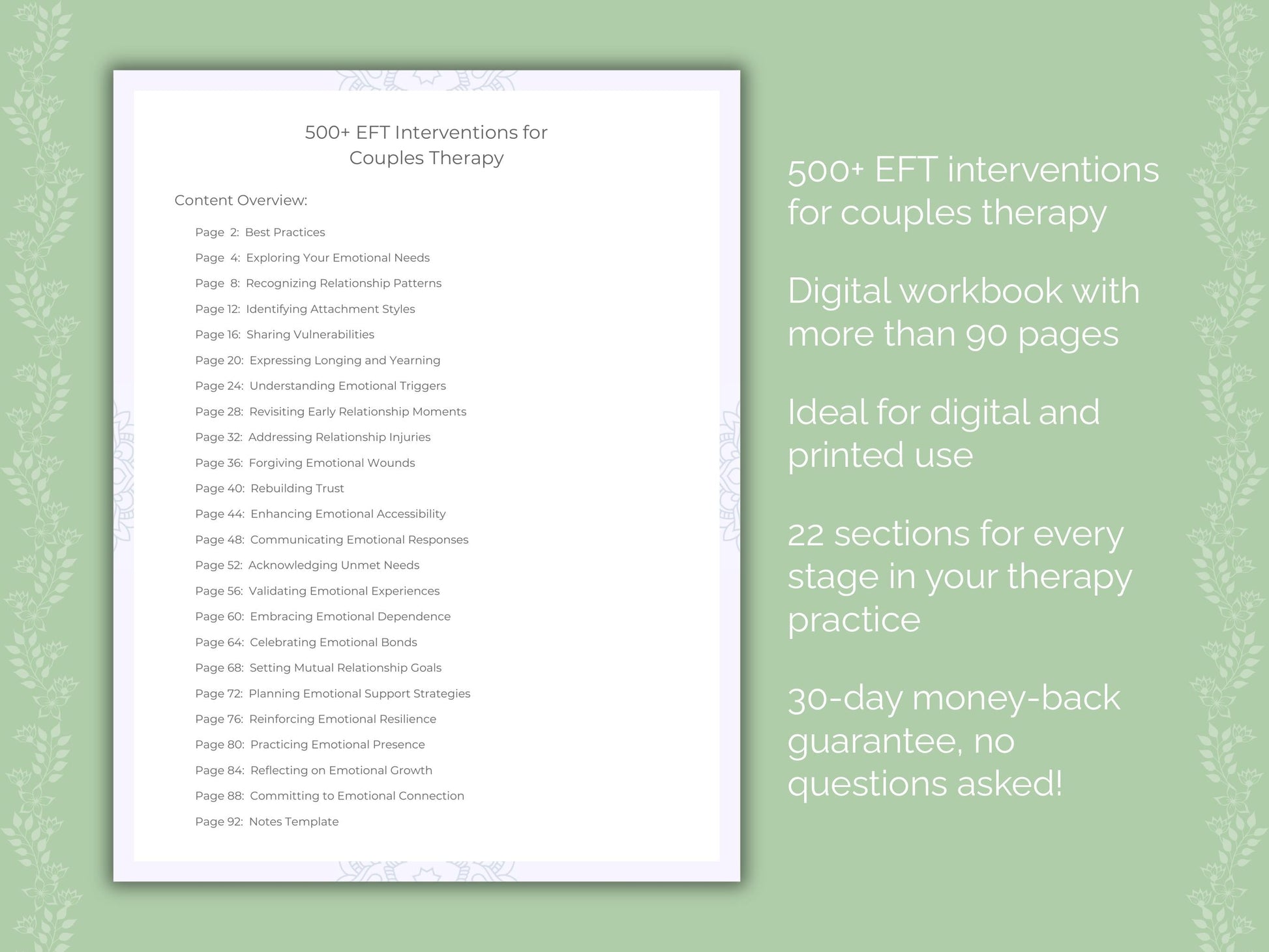 Couples Emotionally Focused Therapy (EFT) Therapist Worksheets