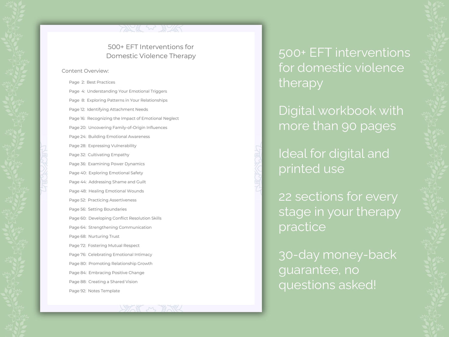 Domestic Violence Emotionally Focused Therapy (EFT) Therapist Worksheets