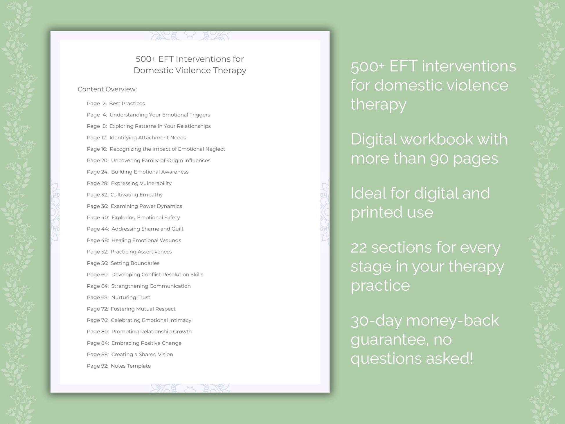 Domestic Violence Emotionally Focused Therapy (EFT) Therapist Worksheets