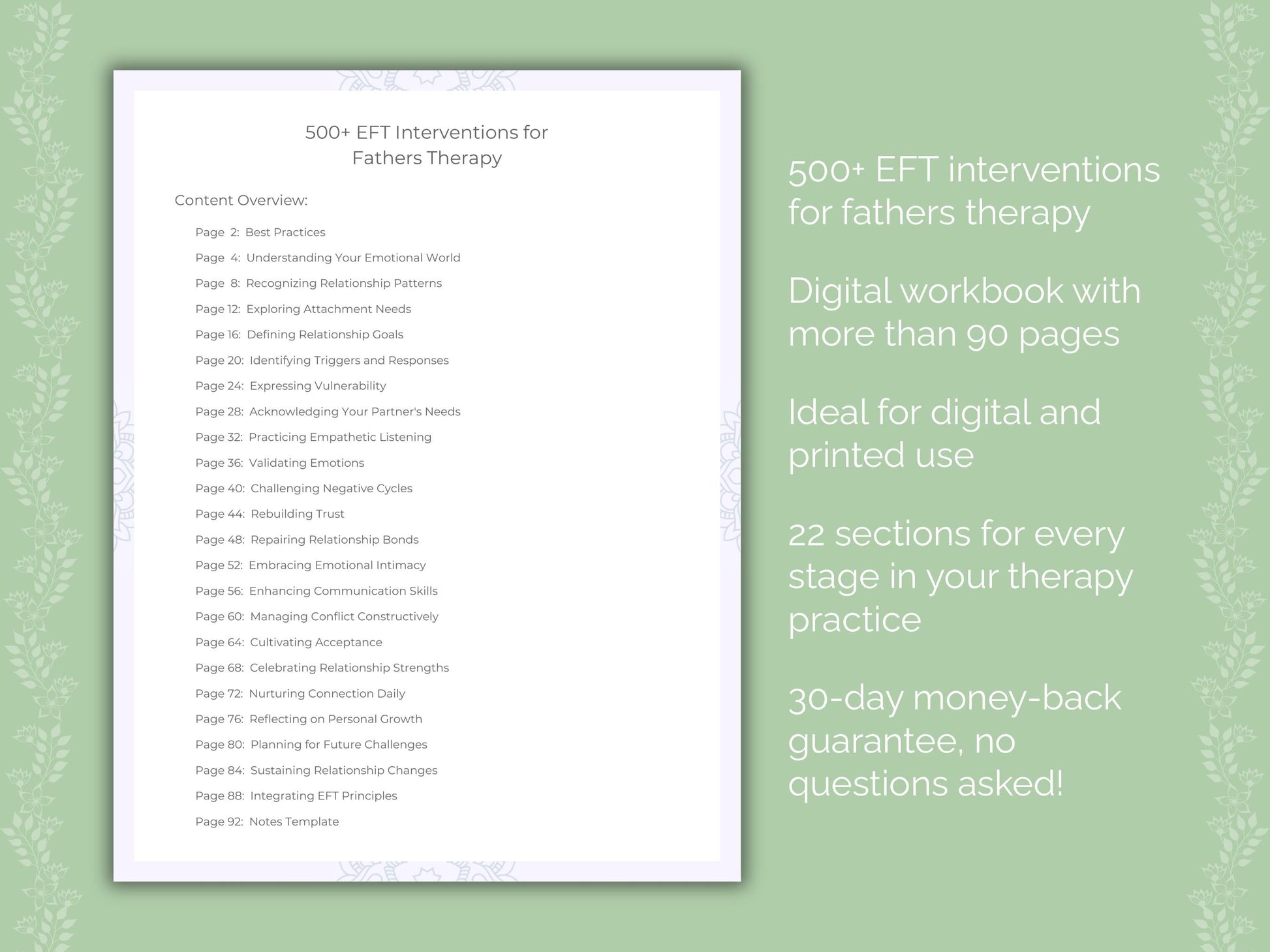 Fathers Emotionally Focused Therapy (EFT) Therapist Worksheets
