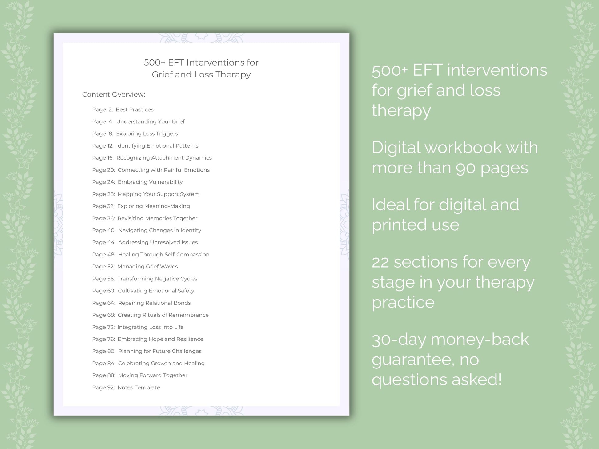 Grief and Loss Emotionally Focused Therapy (EFT) Therapist Worksheets