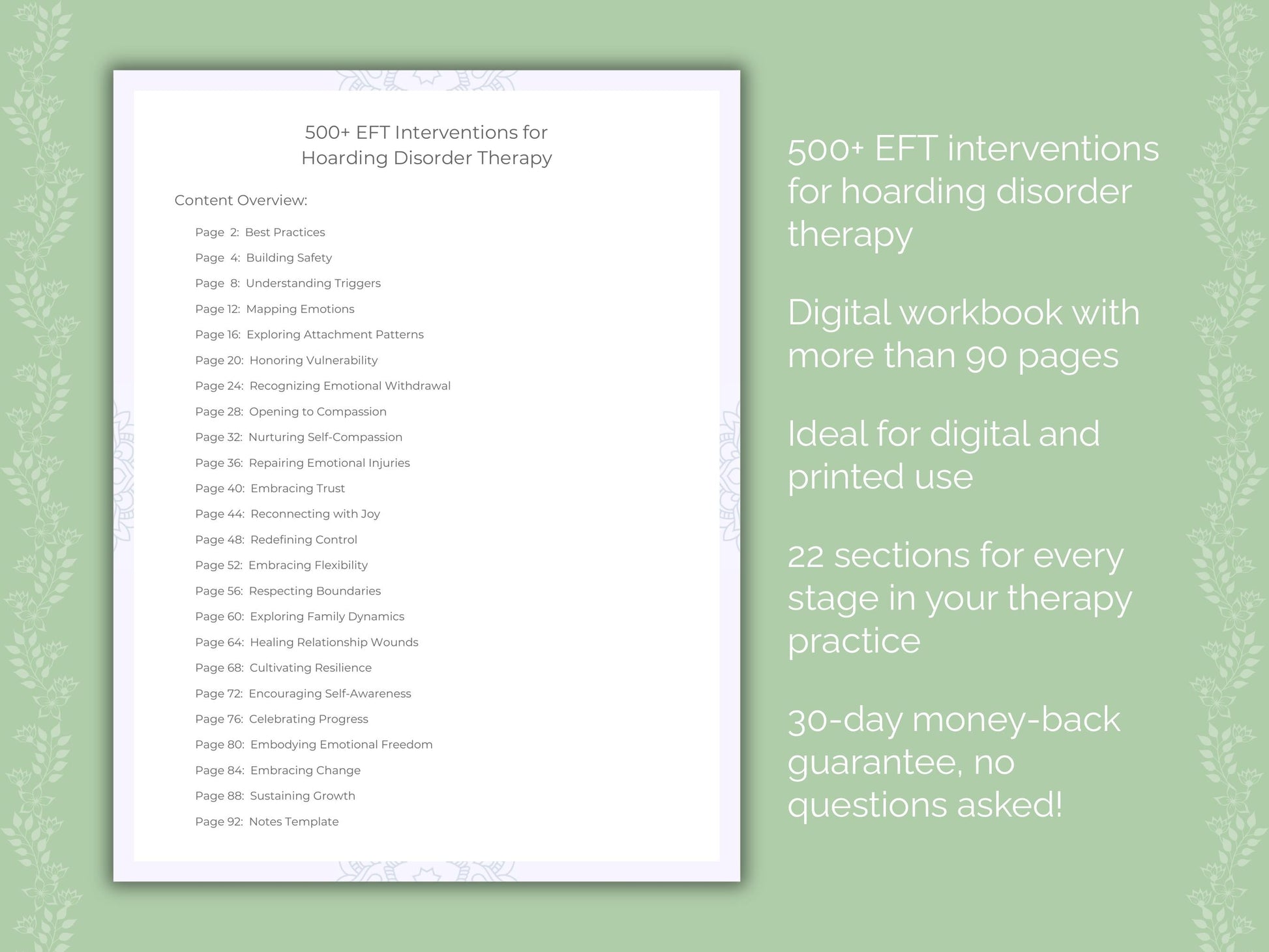 Hoarding Disorder Emotionally Focused Therapy (EFT) Therapist Worksheets